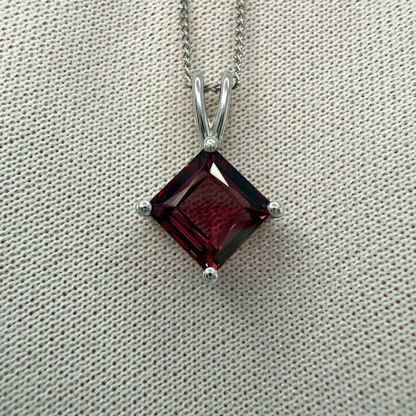 1.75ct Vivid Pink Purple Rhodolite Garnet Square 950 Platinum Pendant Necklace — view 4