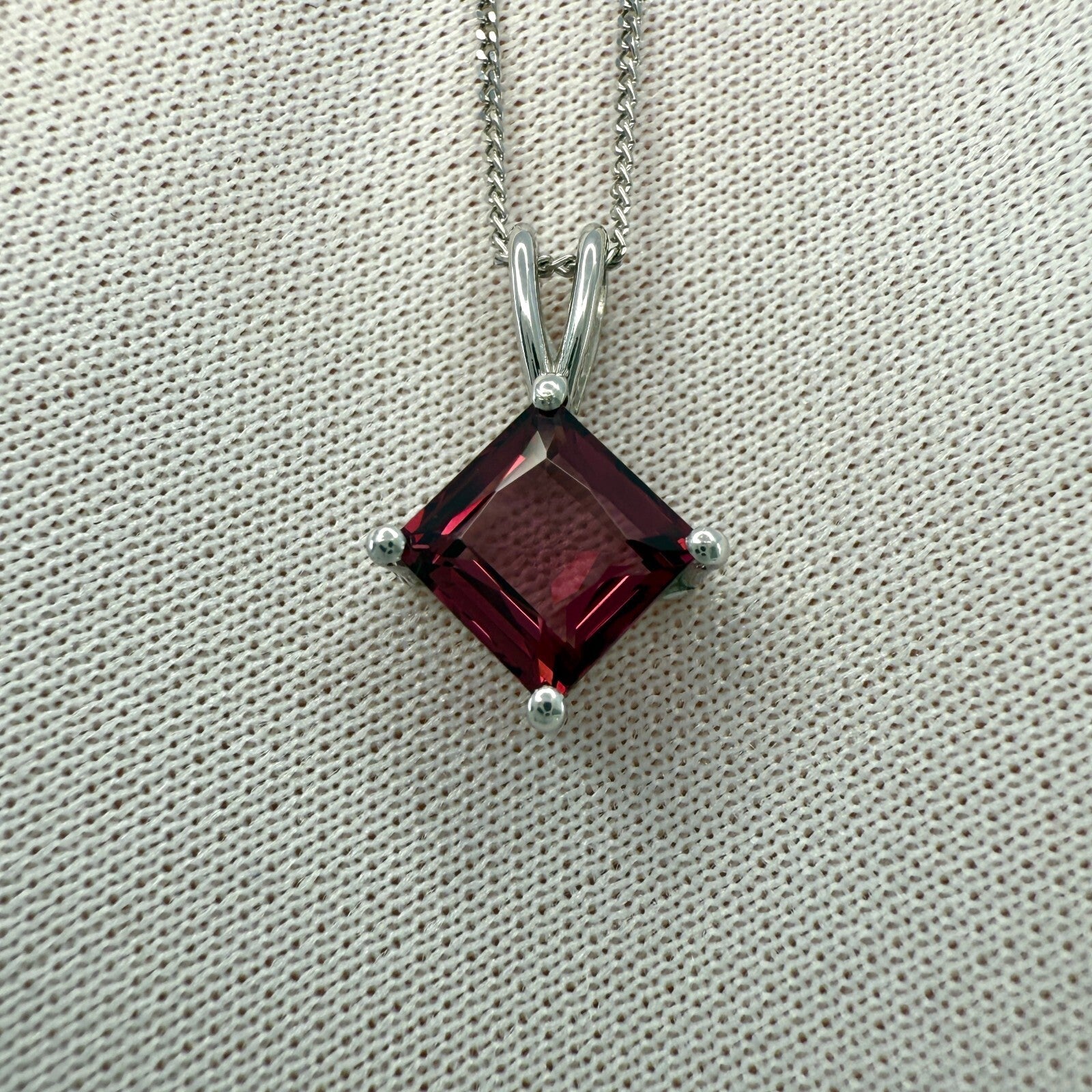 1.75ct Vivid Pink Purple Rhodolite Garnet Square 950 Platinum Pendant Necklace — view 5
