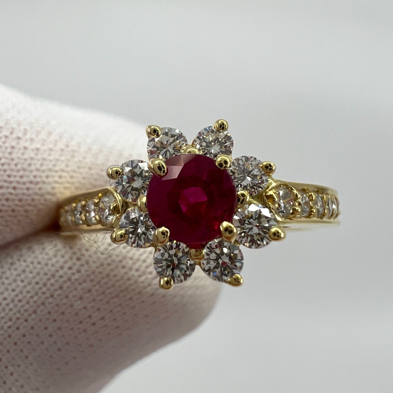 Rare Vintage Tiffany & Co. Red Ruby Diamond Flower 18k Yellow Gold Cluster Ring — view 3