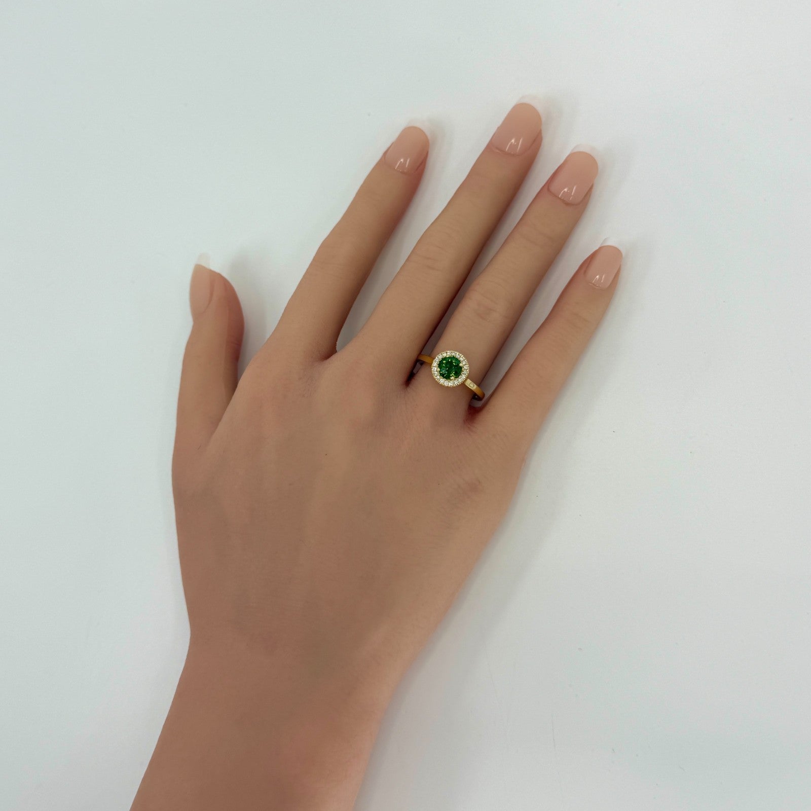Fine 1.25ct Round Cut Vivid Green Sapphire & Diamond 18k Yellow Gold Halo Ring — view 3