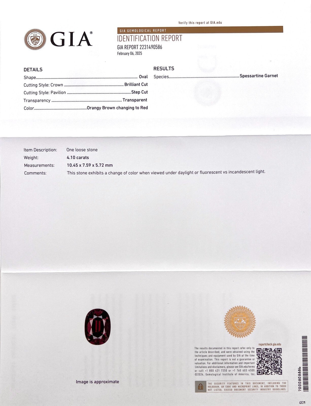 RARE 4.10ct GIA CERTIFIED Colour Change Garnet NATURAL Oval Pyrope Spessartine — view 5