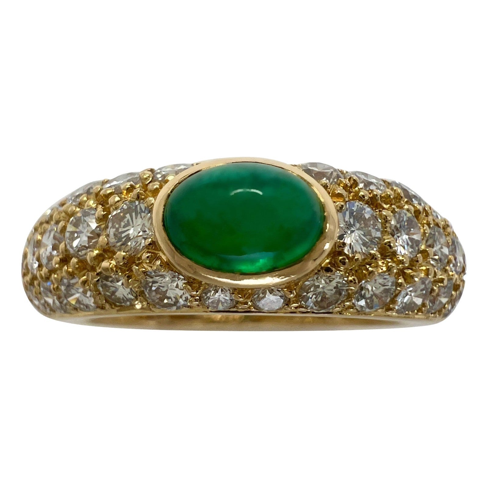 Rare Vintage Cartier Emerald & Diamond Mimi 18k Yellow Gold Oval Cabochon Ring
