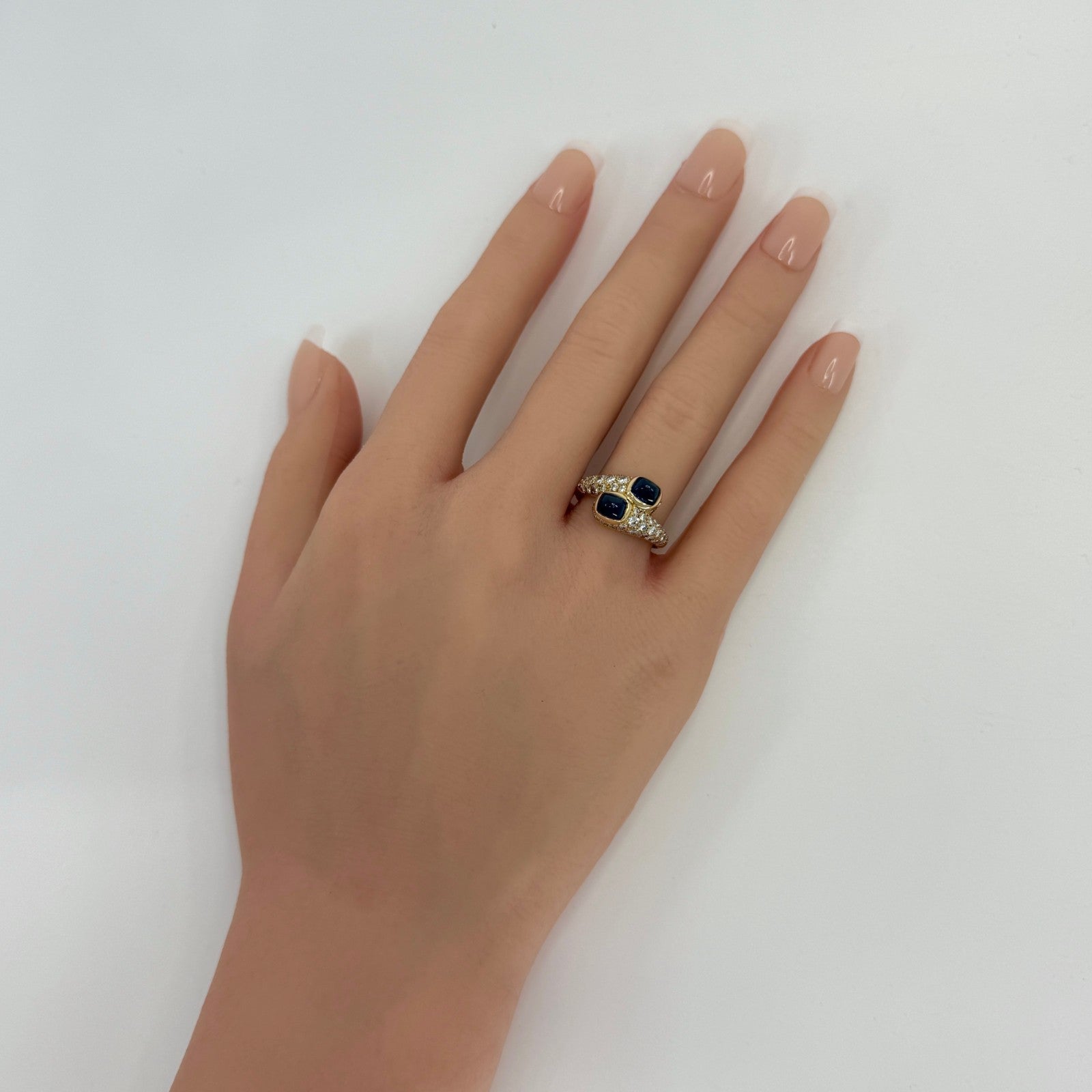 Rare Vintage Cartier Sugarloaf Blue Sapphire & Diamond Mimi 18k Gold Bypass Ring — view 4