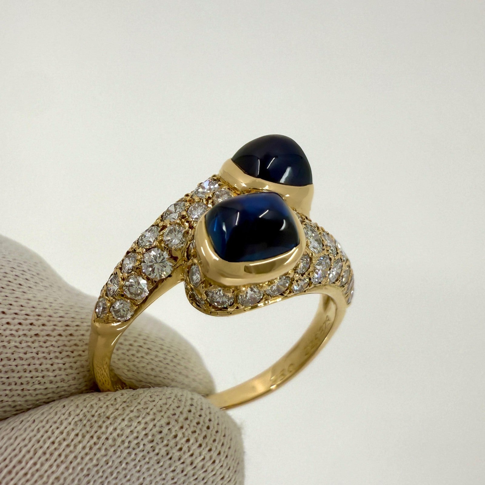 Rare Vintage Cartier Sugarloaf Blue Sapphire & Diamond Mimi 18k Gold Bypass Ring — view 5
