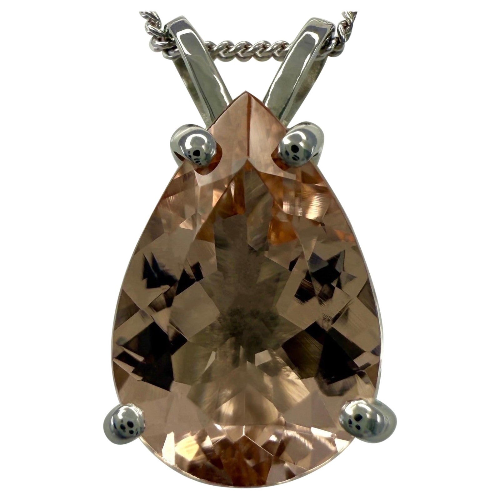 Fine Natural 3.16ct Morganite Peach Pink Pear Cut 950 Platinum Pendant Necklace