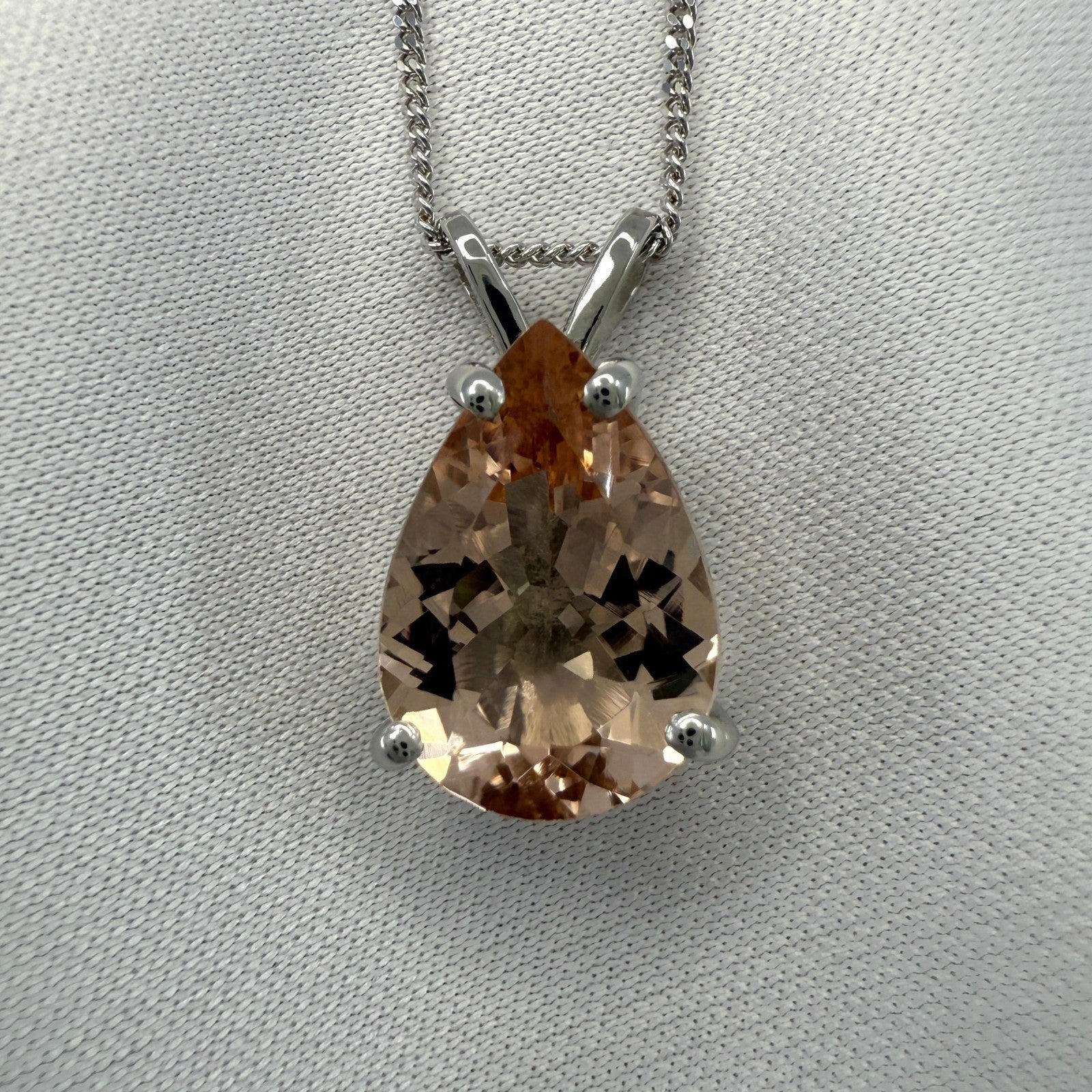 Fine Natural 3.16ct Morganite Peach Pink Pear Cut 950 Platinum Pendant Necklace — view 2