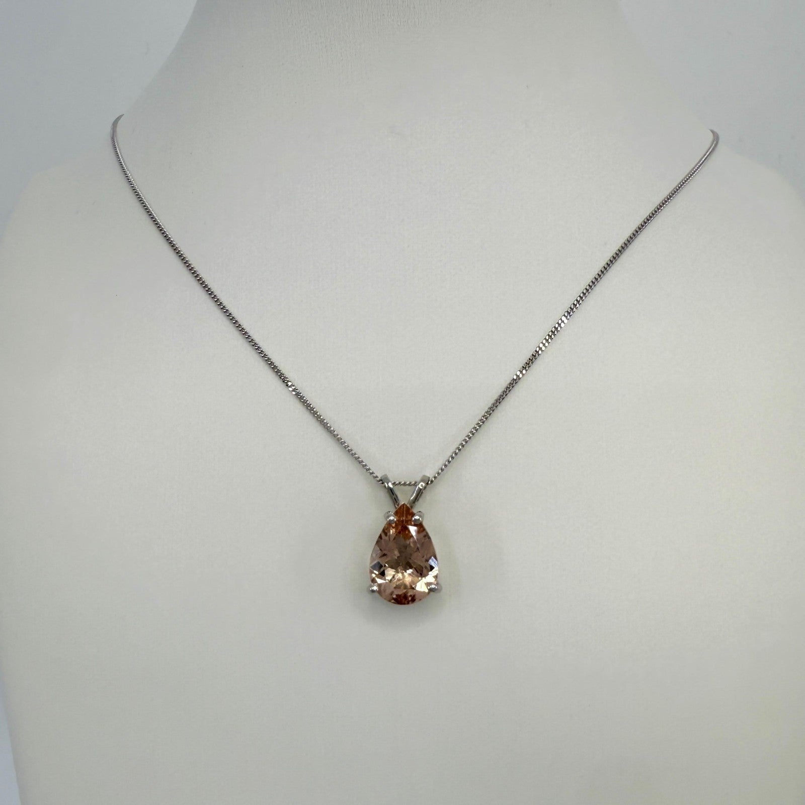 Fine Natural 3.16ct Morganite Peach Pink Pear Cut 950 Platinum Pendant Necklace — view 3