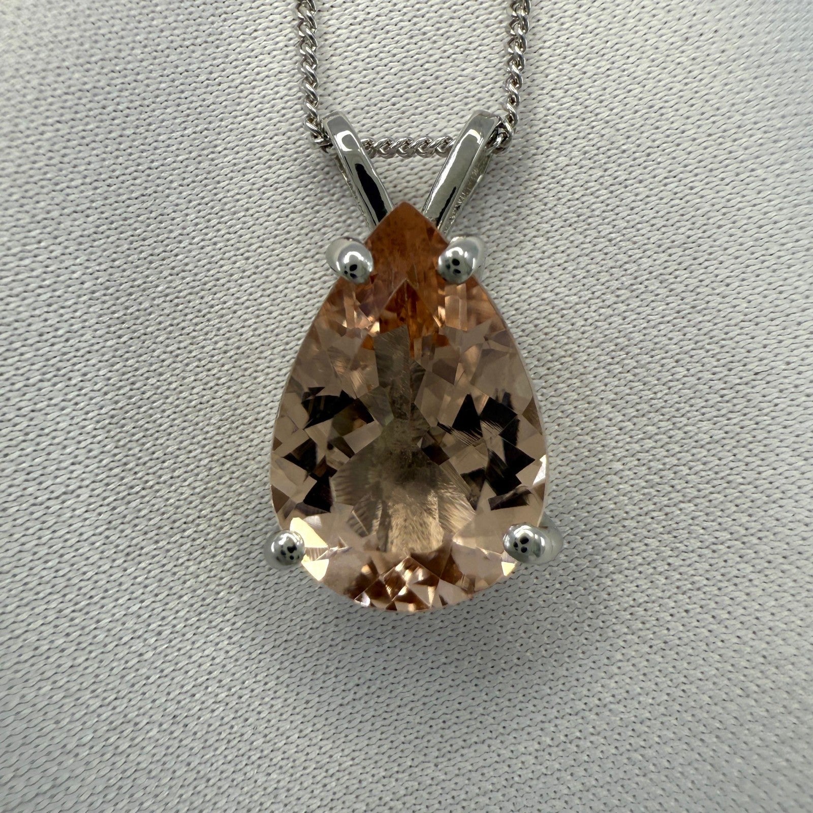 Fine Natural 3.16ct Morganite Peach Pink Pear Cut 950 Platinum Pendant Necklace — view 4