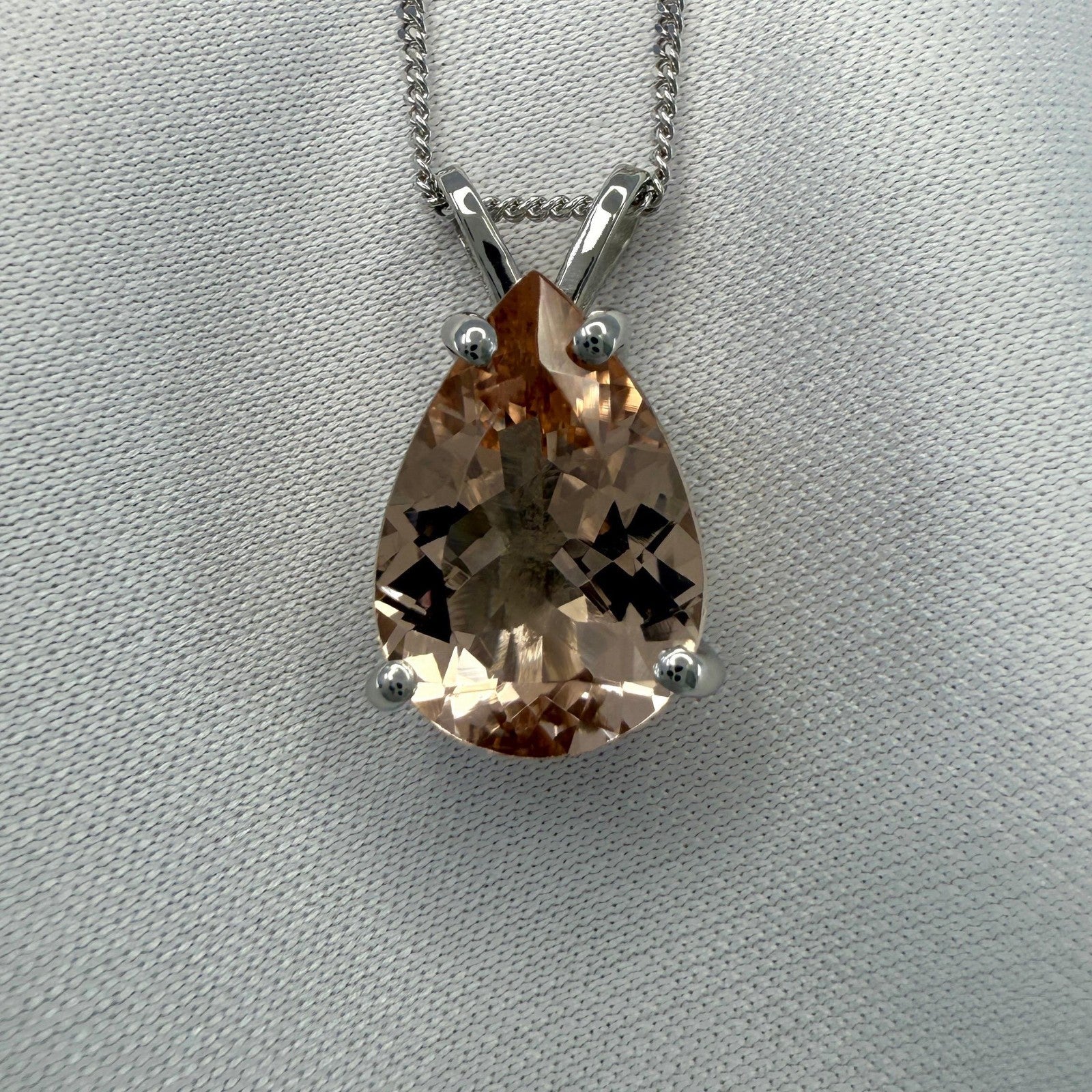 Fine Natural 3.16ct Morganite Peach Pink Pear Cut 950 Platinum Pendant Necklace — view 5