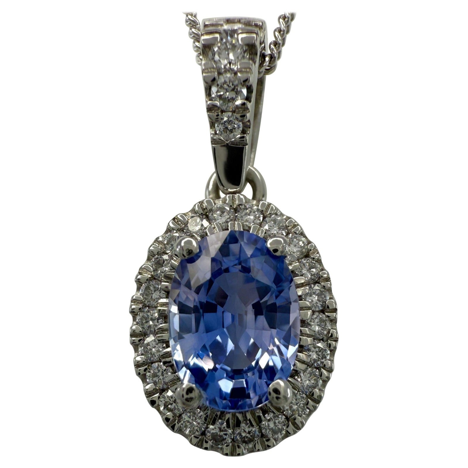 1.28ct Natural Vivid Violet Blue Sapphire Diamond Platinum Halo Pendant Necklace