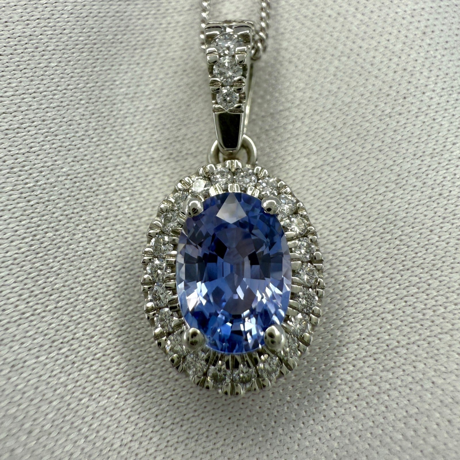 1.28ct Natural Vivid Violet Blue Sapphire Diamond Platinum Halo Pendant Necklace — view 2