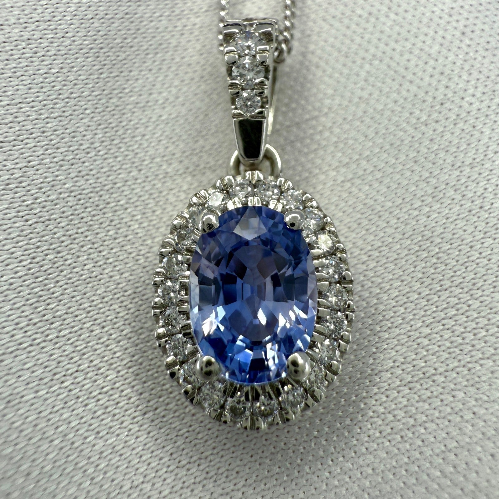 1.28ct Natural Vivid Violet Blue Sapphire Diamond Platinum Halo Pendant Necklace — view 3