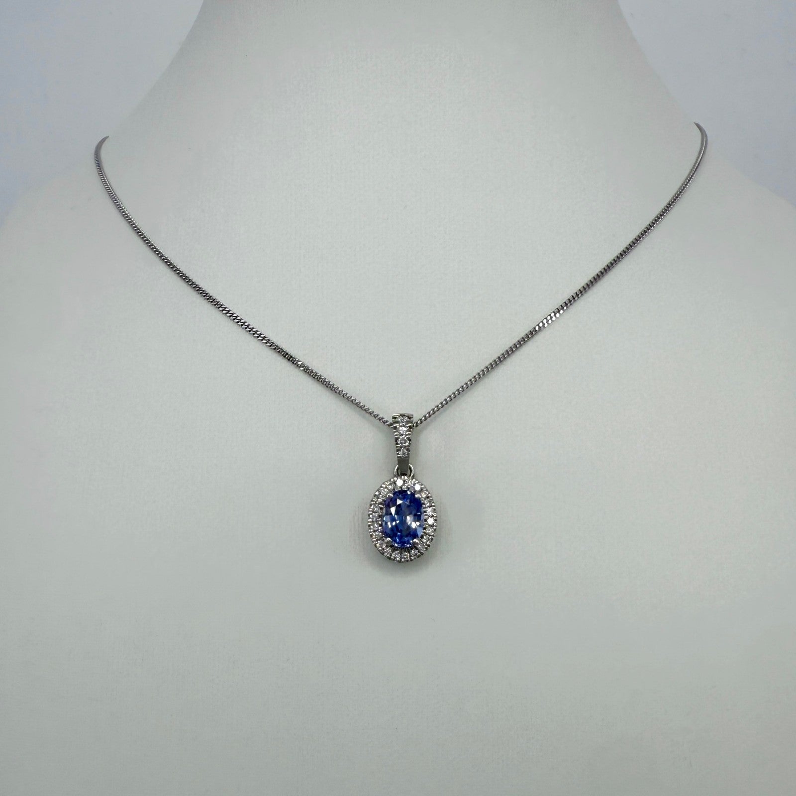 1.28ct Natural Vivid Violet Blue Sapphire Diamond Platinum Halo Pendant Necklace — view 4
