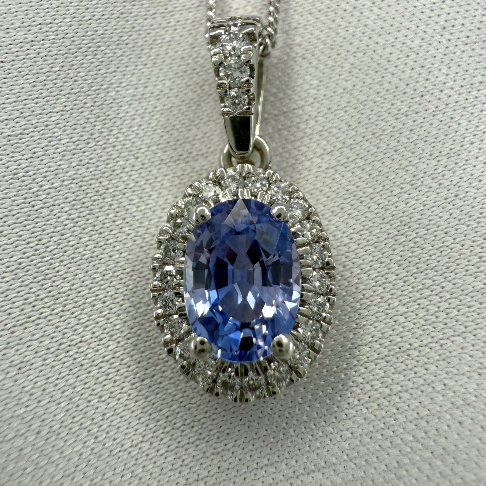 1.28ct Natural Vivid Violet Blue Sapphire Diamond Platinum Halo Pendant Necklace — view 5