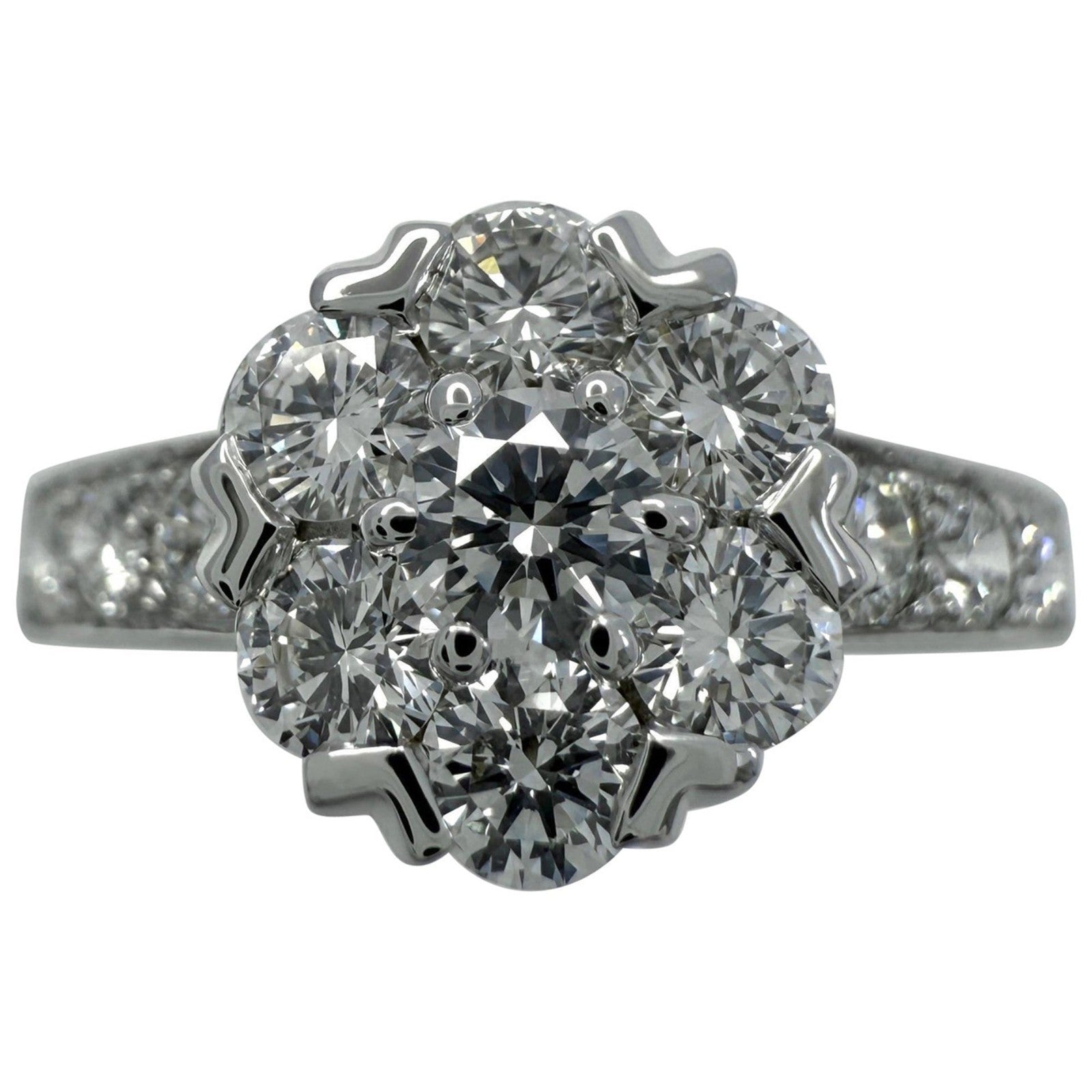 Rare Vintage Van Cleef & Arpels Diamond Fleurette 18k White Gold Flower Ring — view 1