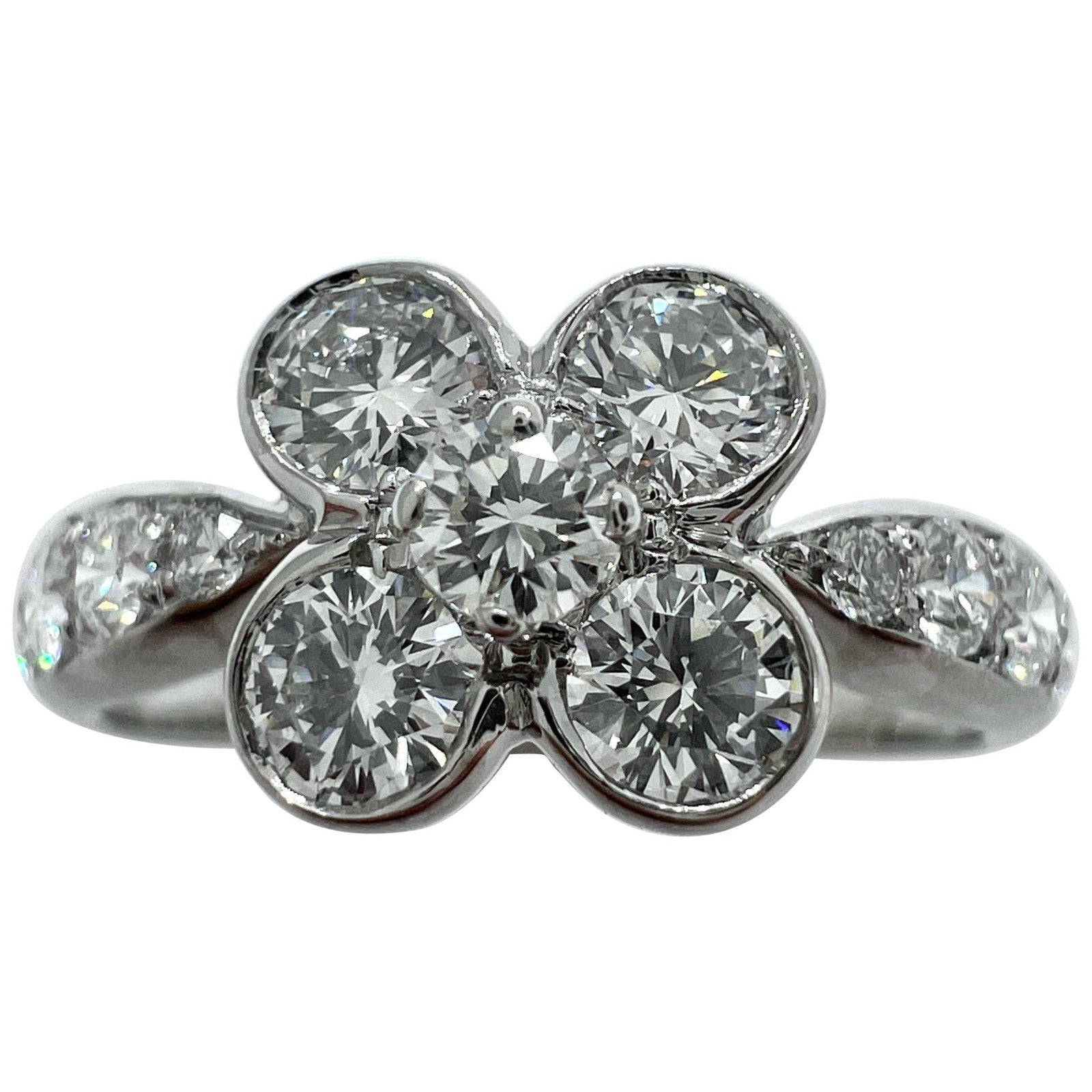 Rare Vintage Van Cleef & Arpels Onbell Diamond 18k White Gold Flower Ring 50 — view 1
