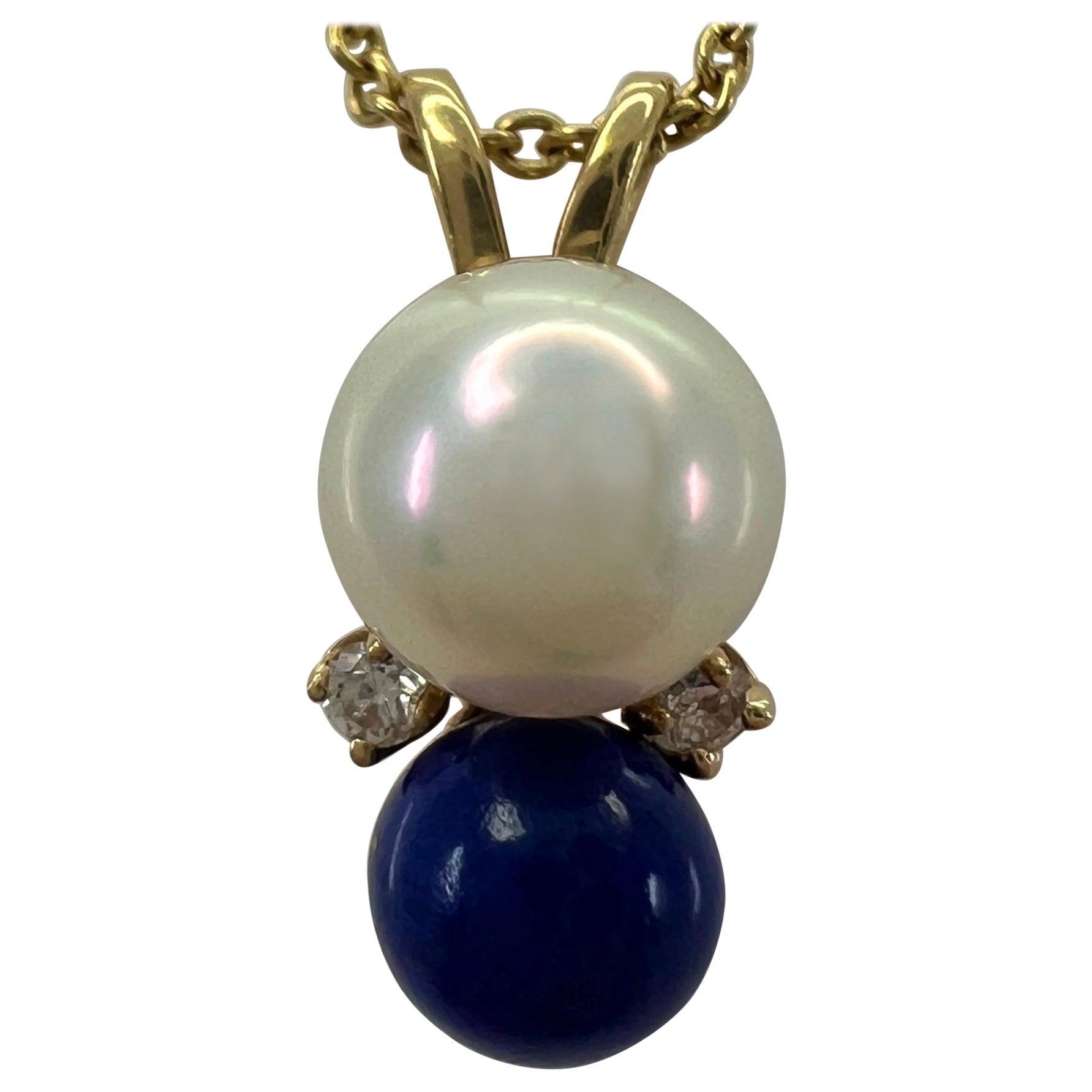 Tiffany & Co. Elsa Peretti Pearl, Lapis Lazuli & Diamond 18k Yellow Gold Pendant — view 1