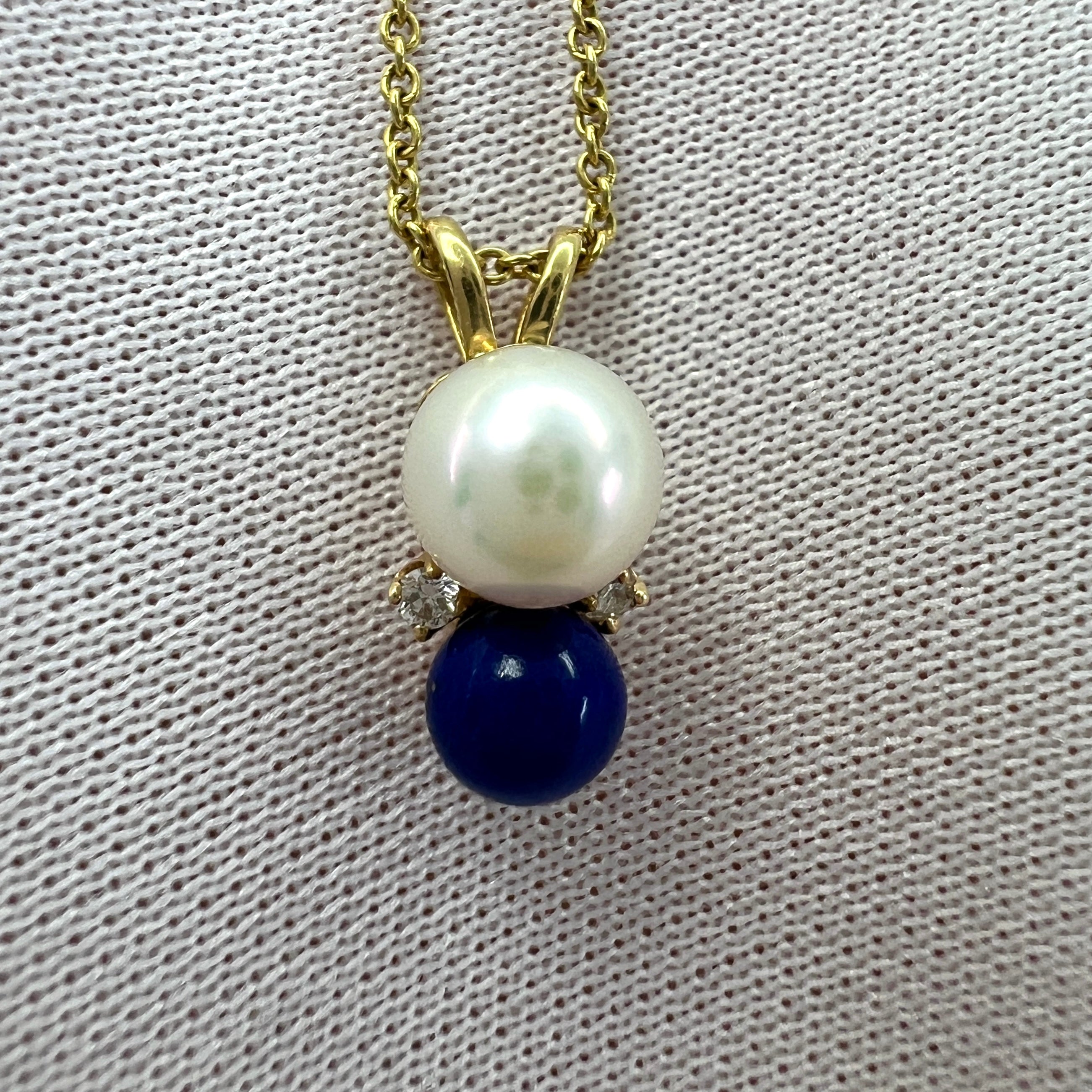 Tiffany & Co. Elsa Peretti Pearl, Lapis Lazuli & Diamond 18k Yellow Gold Pendant — view 2