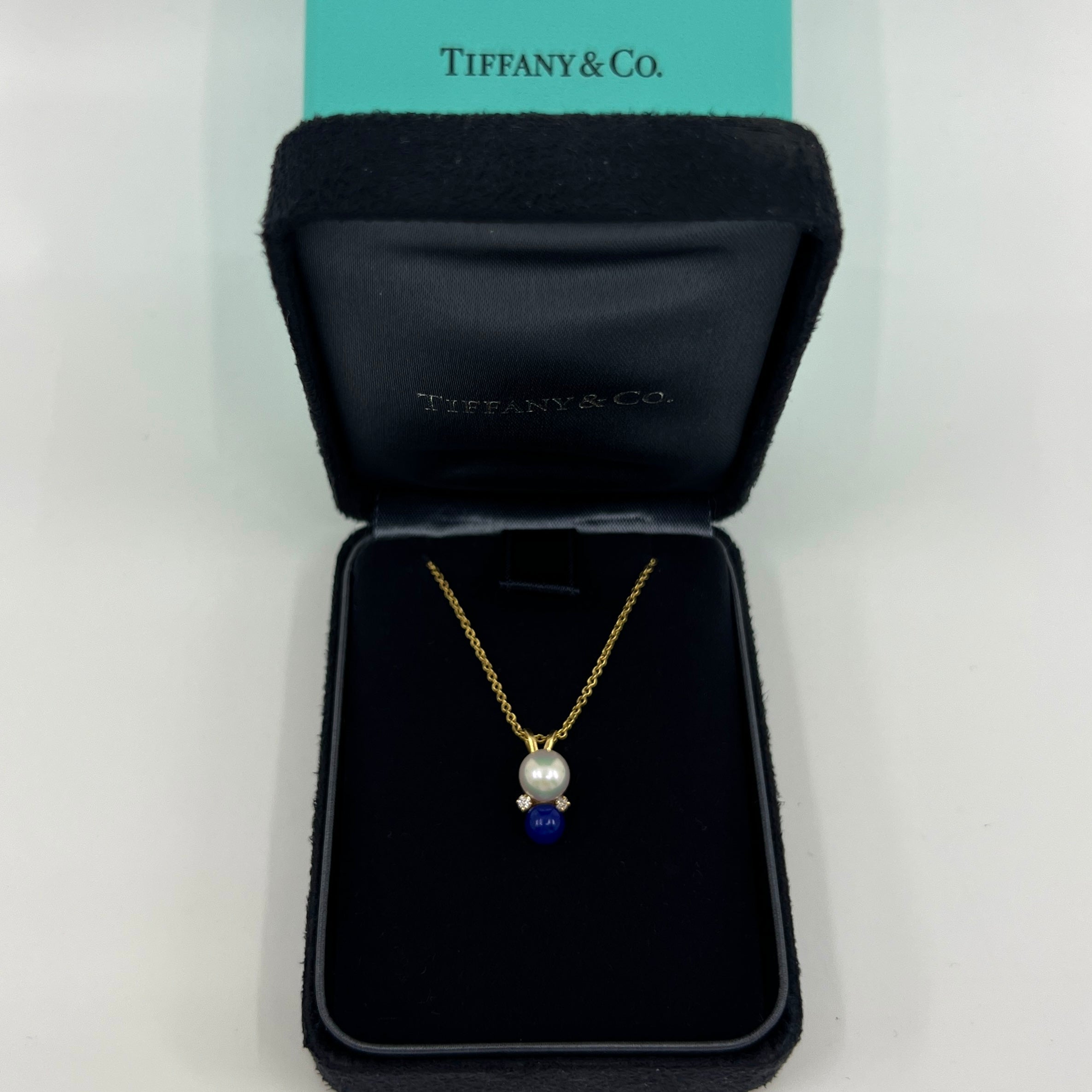 Tiffany & Co. Elsa Peretti Pearl, Lapis Lazuli & Diamond 18k Yellow Gold Pendant — view 3