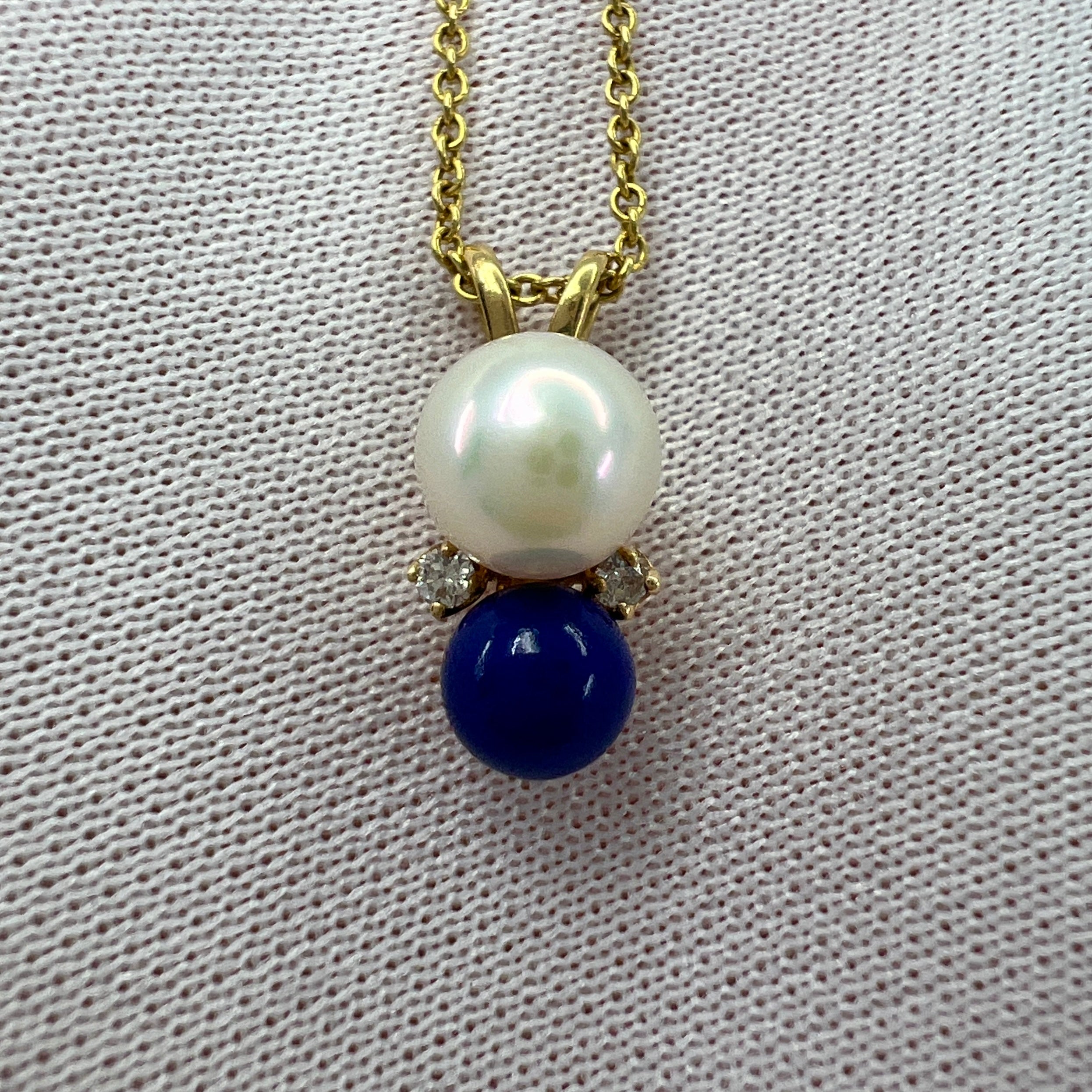 Tiffany & Co. Elsa Peretti Pearl, Lapis Lazuli & Diamond 18k Yellow Gold Pendant — view 4