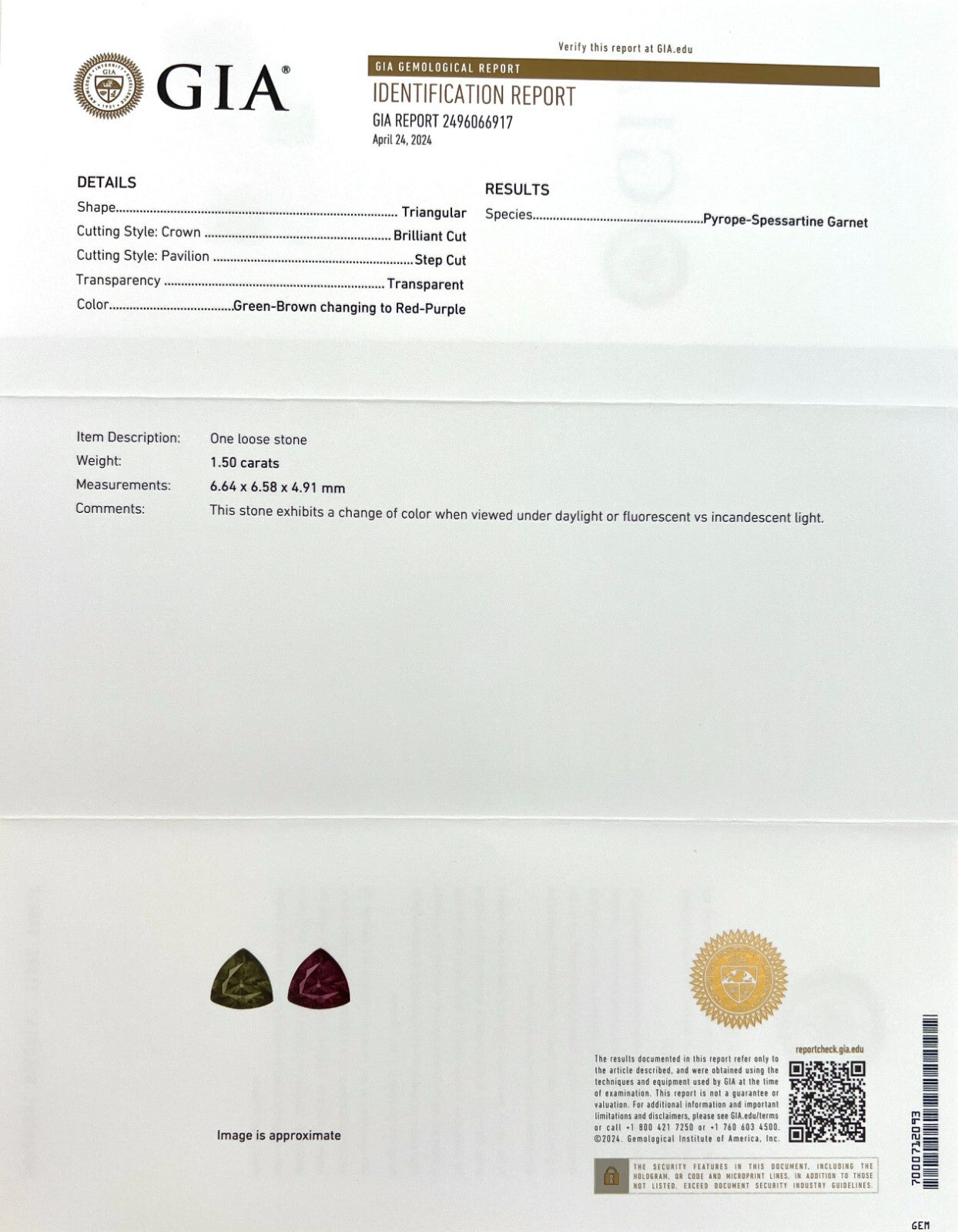 GIA CERTIFIED 1.50ct NATURAL Colour Change Garnet NATURAL Pear Cut RARE Gem — view 2