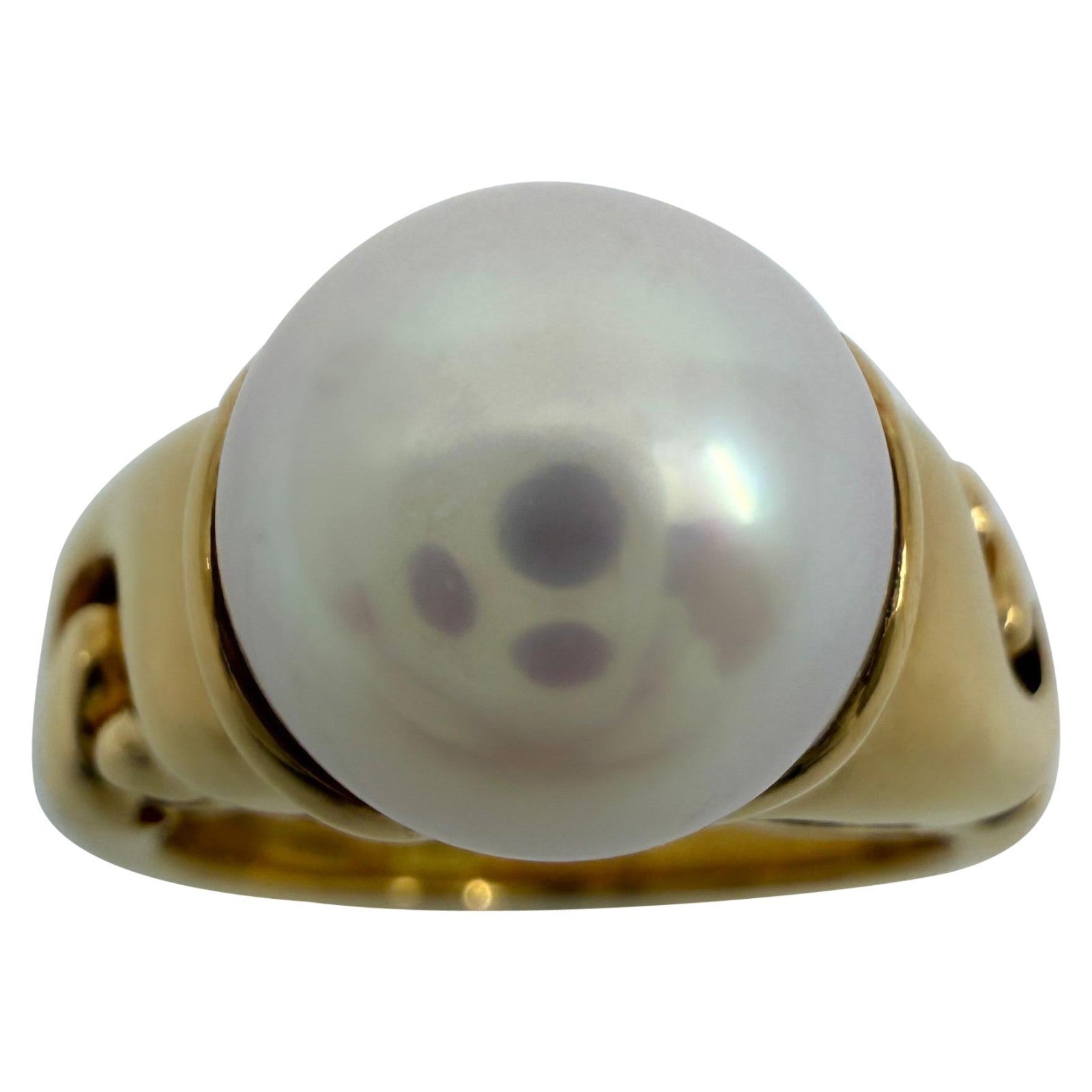 Rare Vintage Bvlgari Passo Doppio 9mm White Pearl 18k Yellow Gold Ring EU49 — view 1