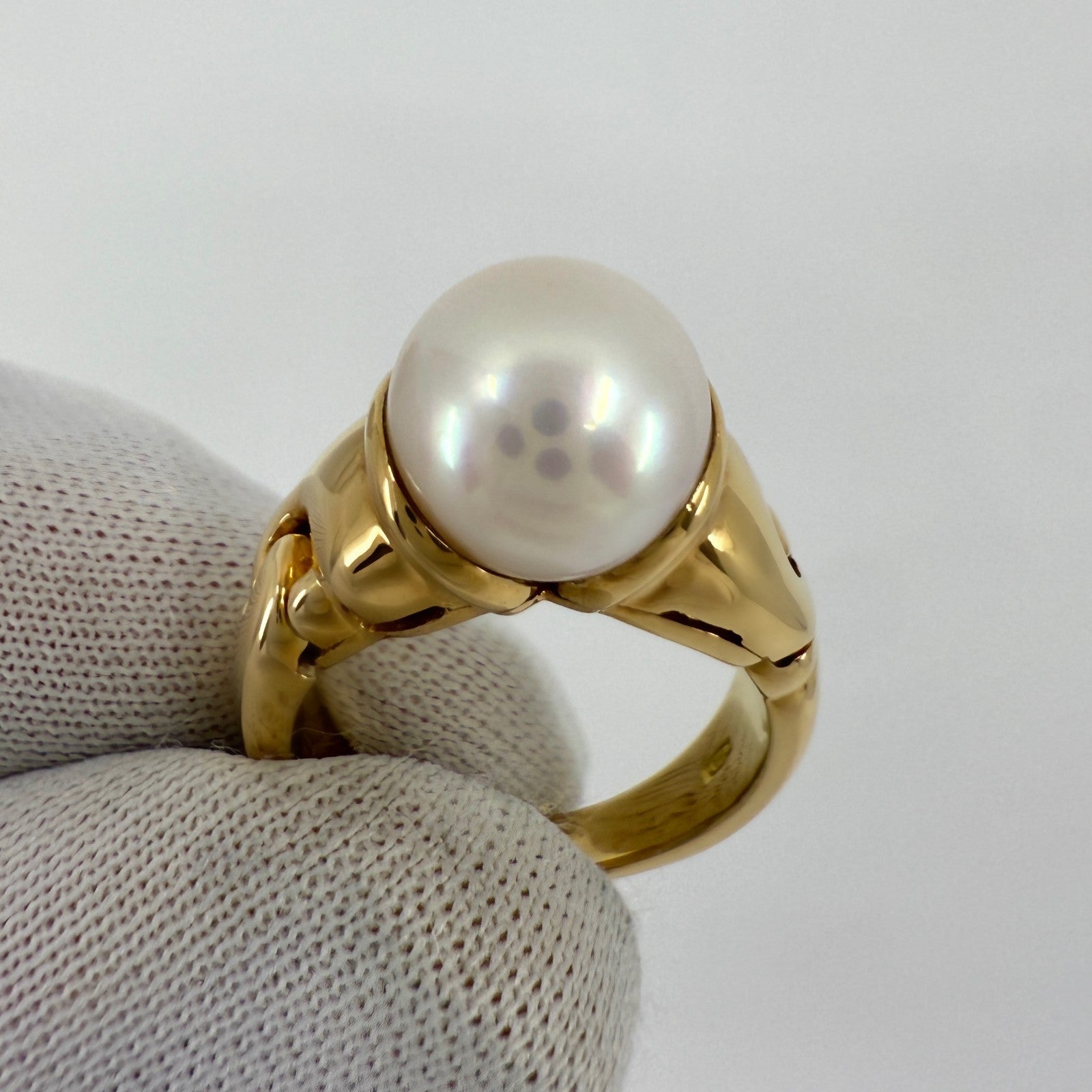 Rare Vintage Bvlgari Passo Doppio 9mm White Pearl 18k Yellow Gold Ring EU49 — view 4
