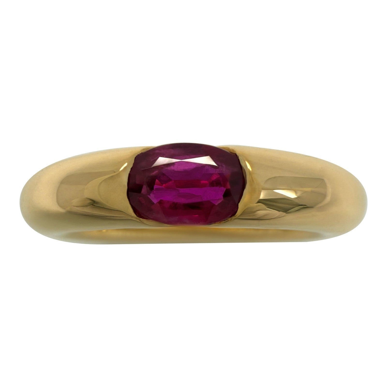 Vintage Cartier Pink Red Ruby Oval Cut 18k Yellow Gold Solitaire Ellipse Ring 50