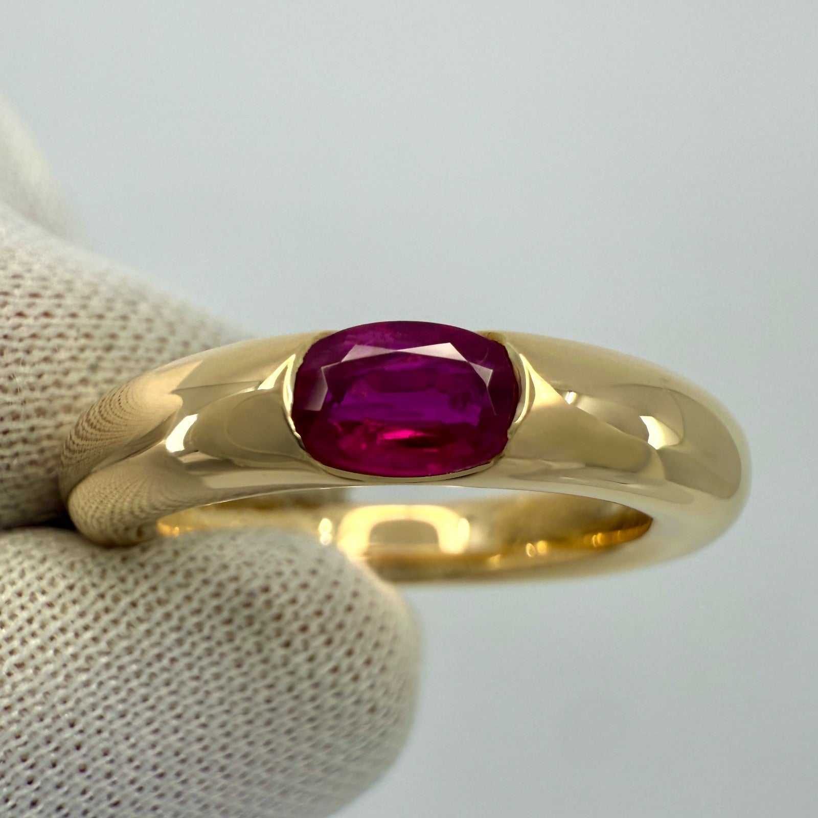 Vintage Cartier Pink Red Ruby Oval Cut 18k Yellow Gold Solitaire Ellipse Ring 50 — view 3