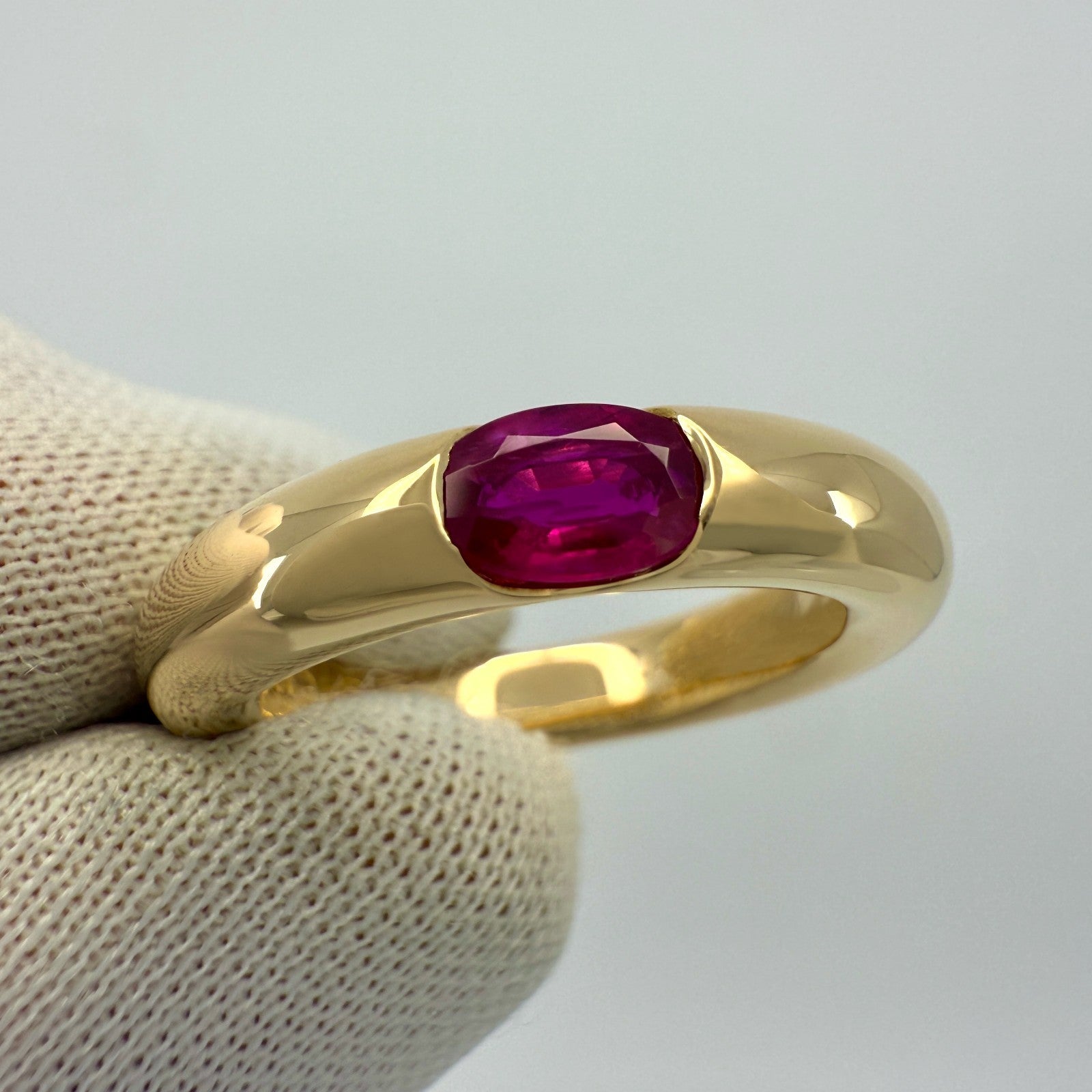 Vintage Cartier Pink Red Ruby Oval Cut 18k Yellow Gold Solitaire Ellipse Ring 50 — view 4