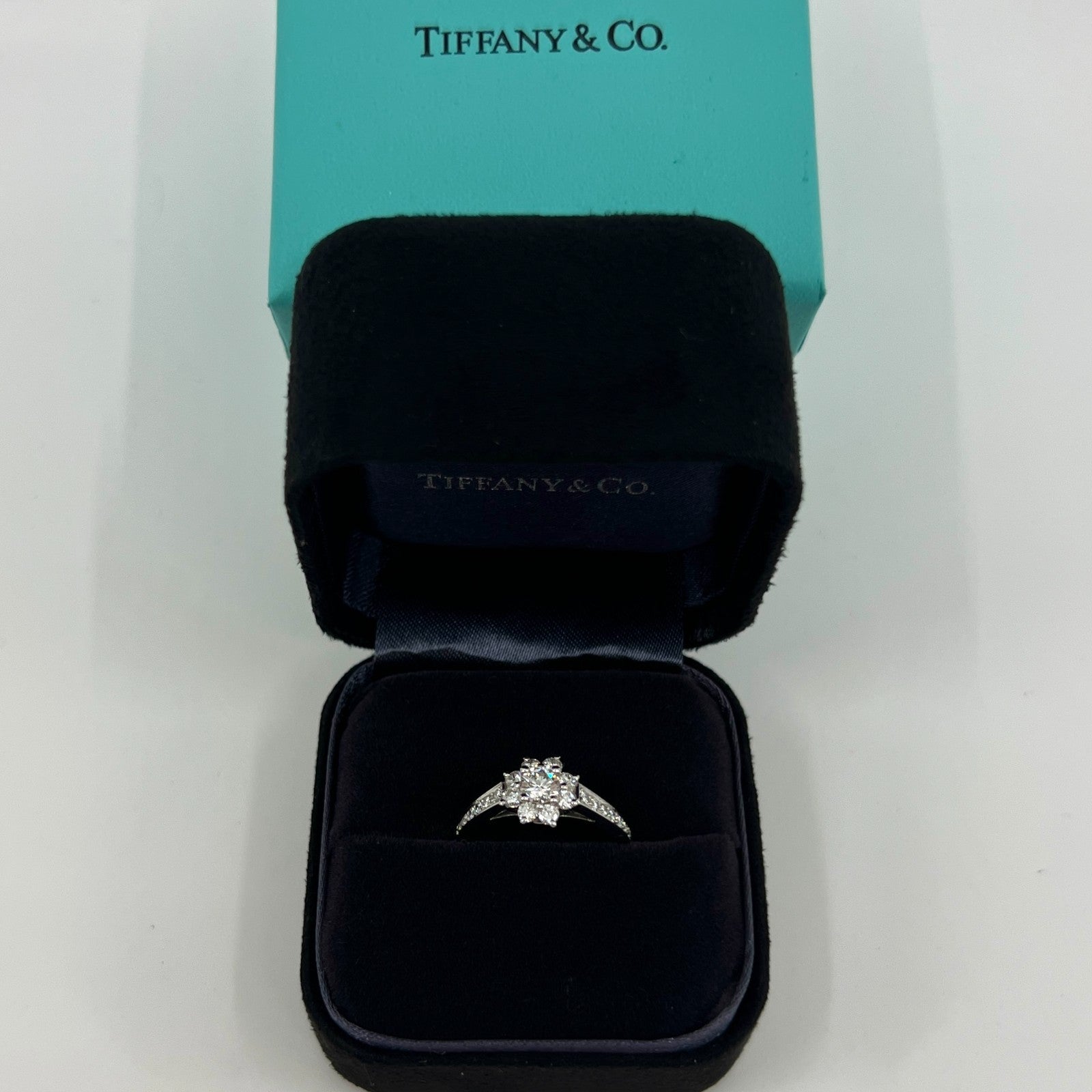 Fine Tiffany & Co. Diamond Flower Flora 950 Platinum Cocktail Cluster Ring J 48 — view 2