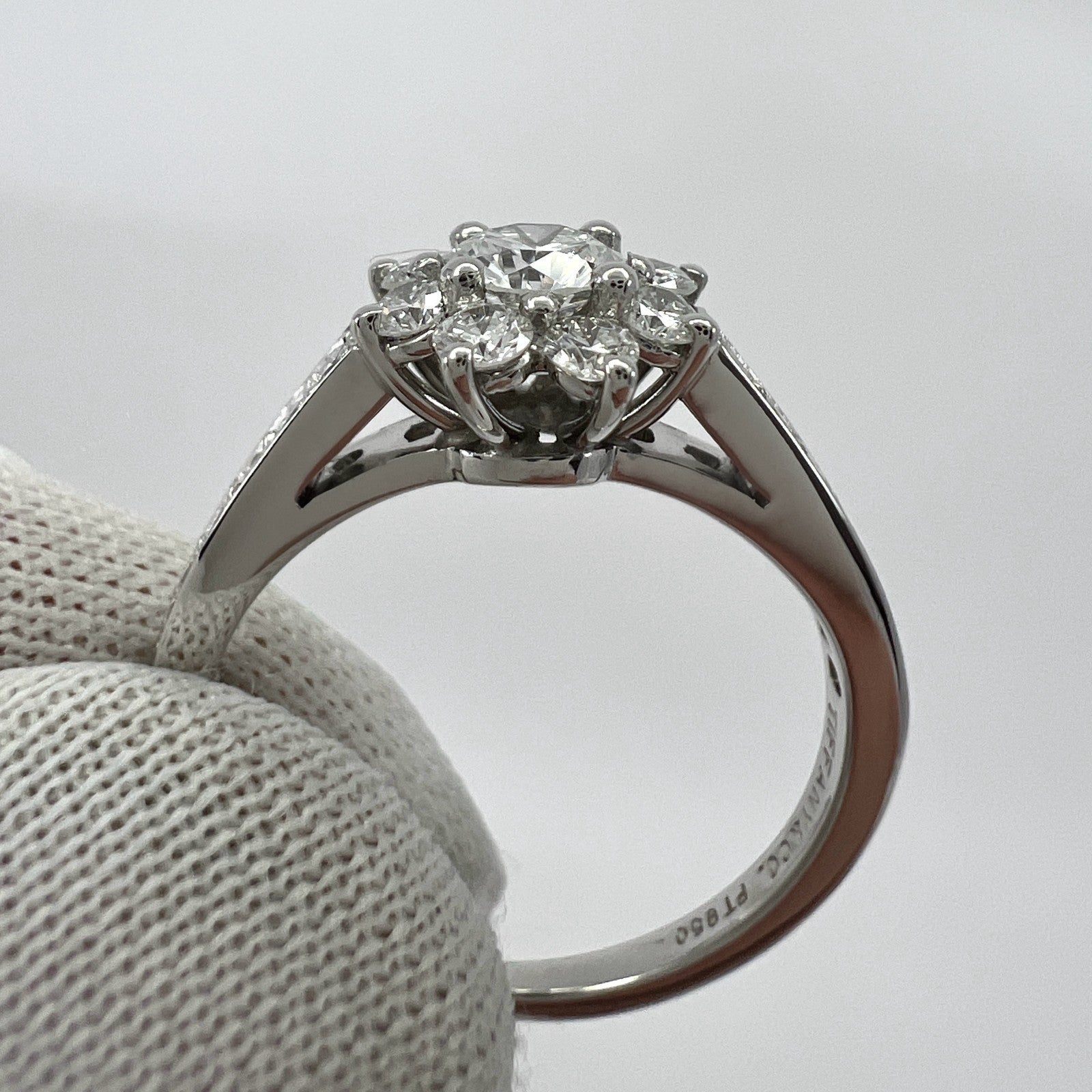 Fine Tiffany & Co. Diamond Flower Flora 950 Platinum Cocktail Cluster Ring J 48 — view 5