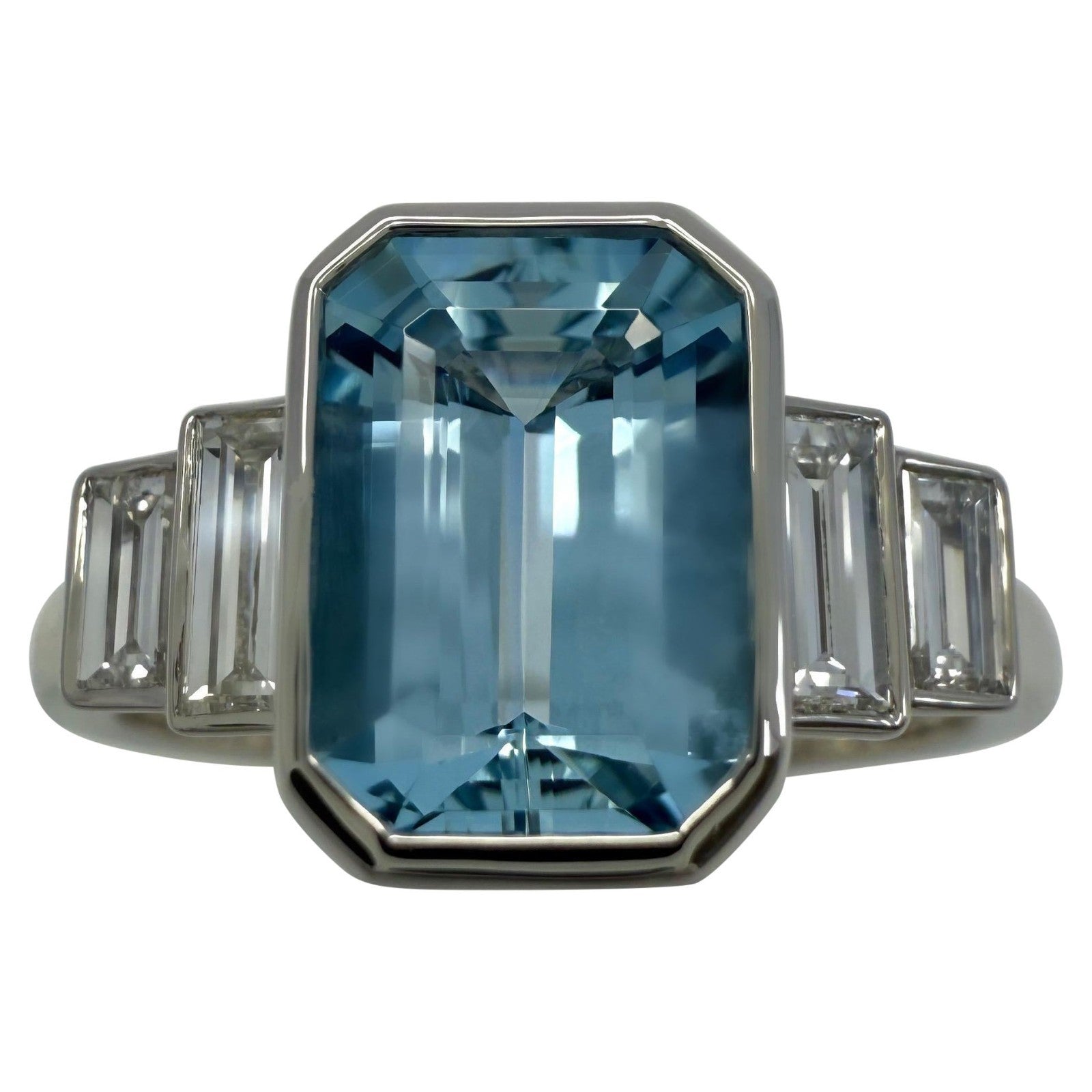1.88ct Fine Blue Emerald Cut Aquamarine And Diamond Art Deco Platinum Ring