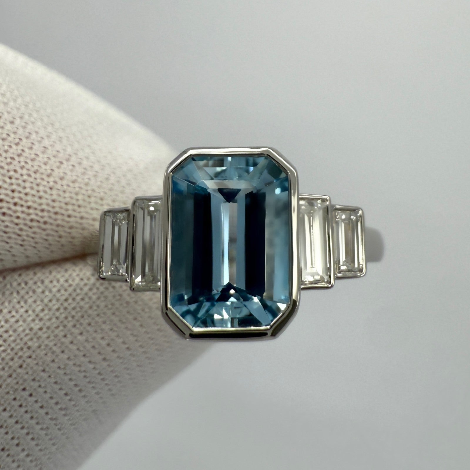 1.88ct Fine Blue Emerald Cut Aquamarine And Diamond Art Deco Platinum Ring — view 2