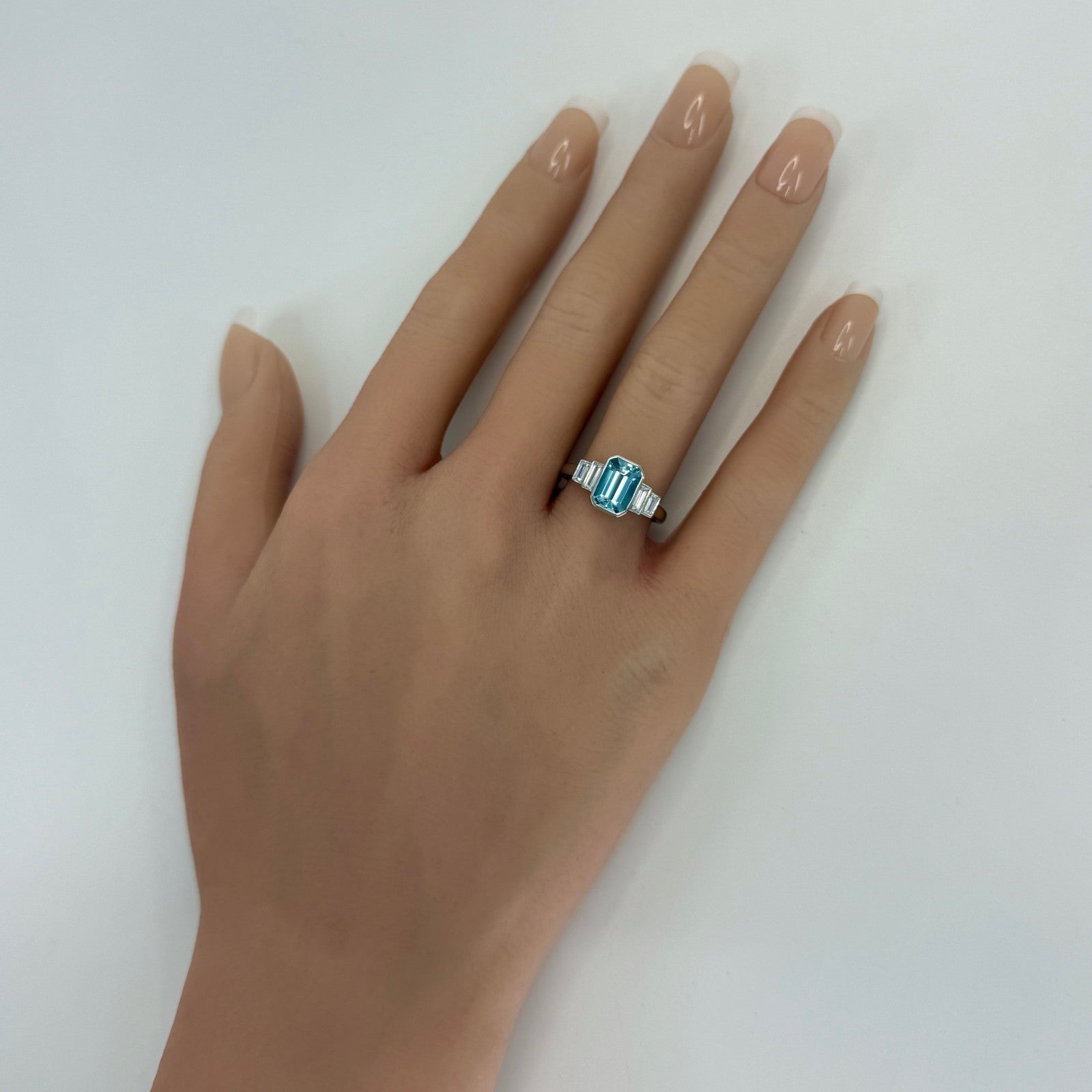 1.88ct Fine Blue Emerald Cut Aquamarine And Diamond Art Deco Platinum Ring — view 3