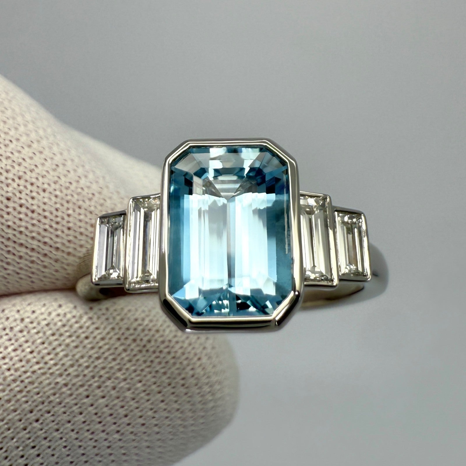 1.88ct Fine Blue Emerald Cut Aquamarine And Diamond Art Deco Platinum Ring — view 4