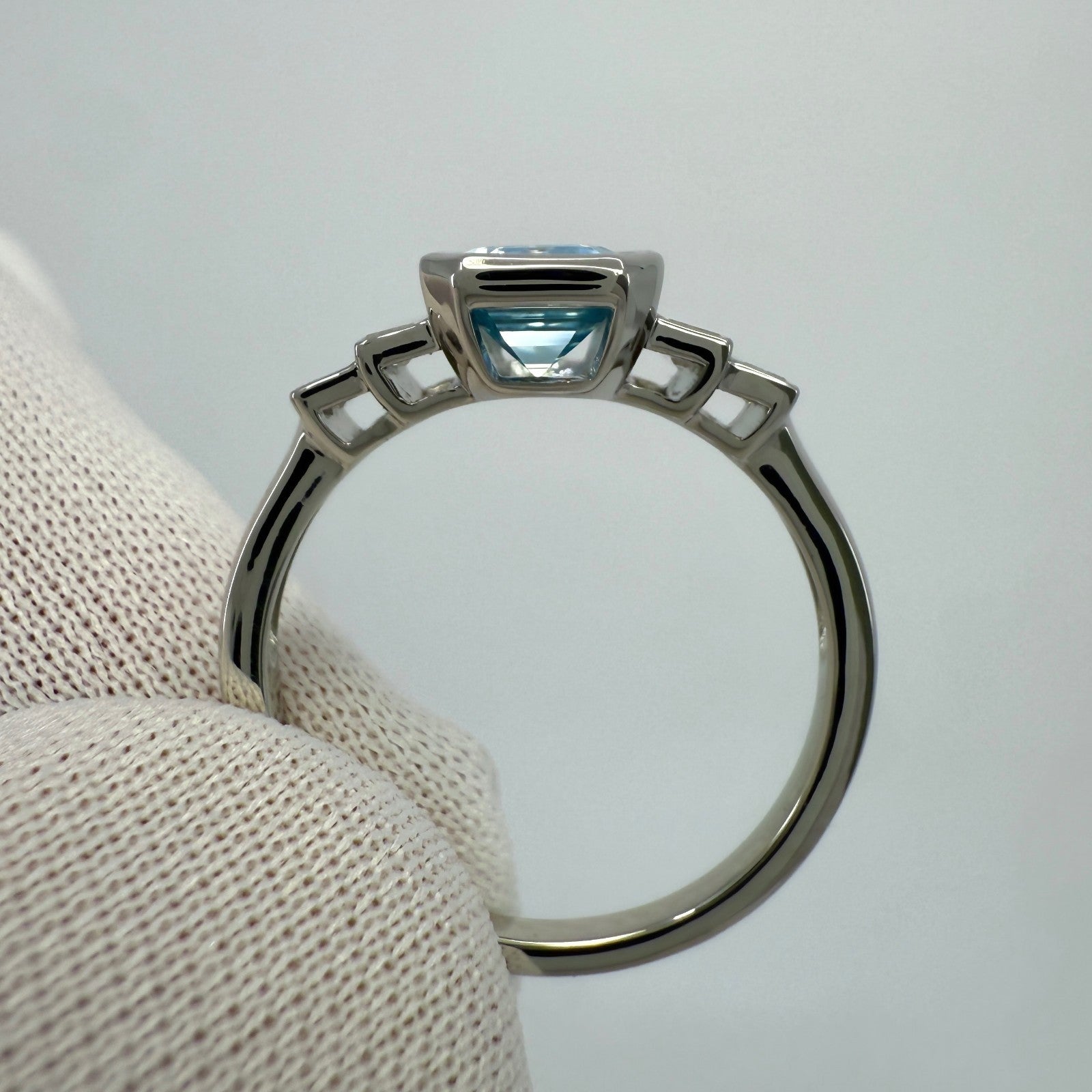 1.88ct Fine Blue Emerald Cut Aquamarine And Diamond Art Deco Platinum Ring — view 5