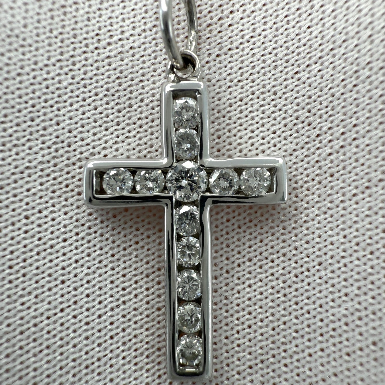 Natural Round Cut Diamond Cross 18k White Gold Pendant Necklace — view 2