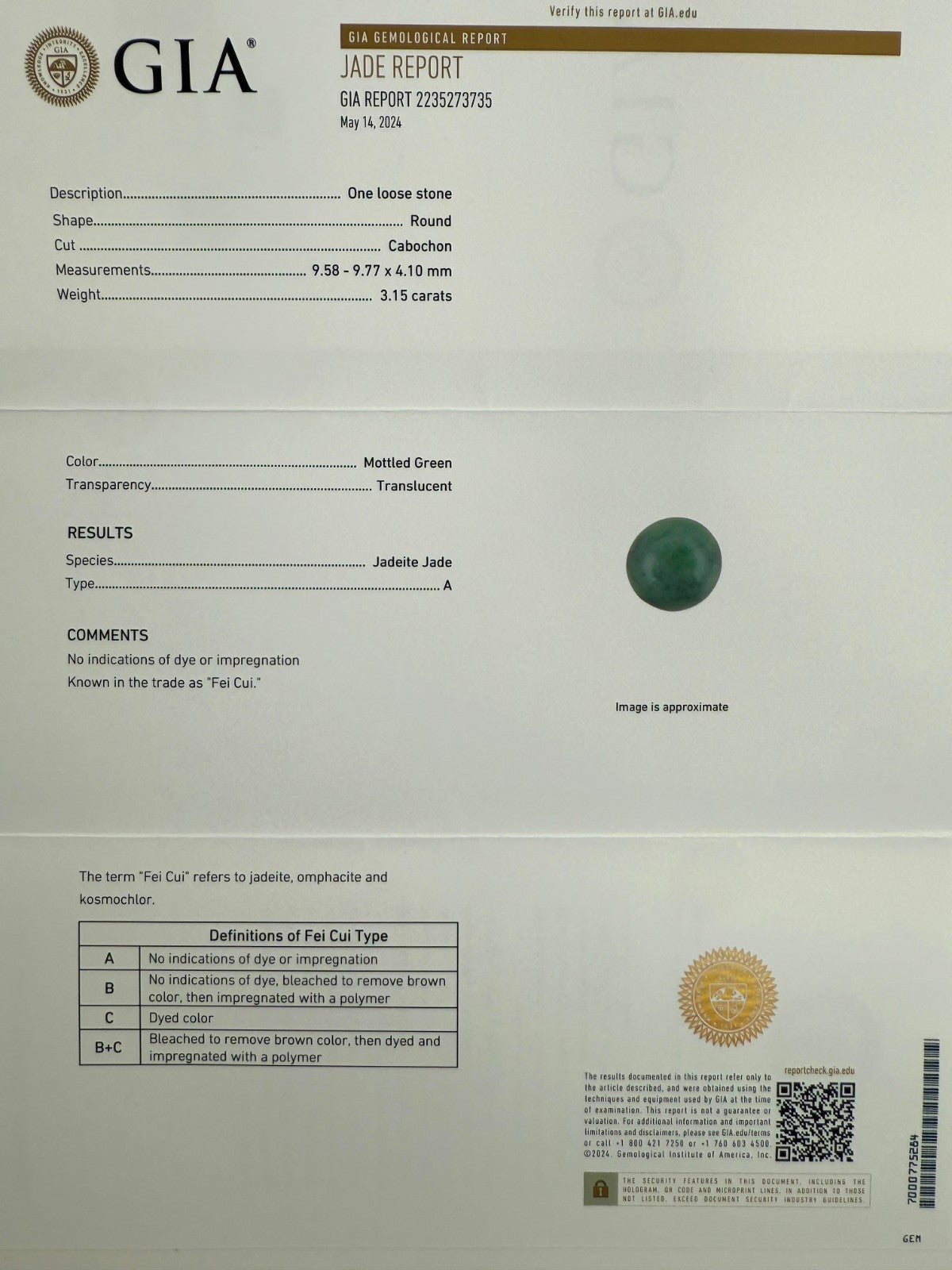 GIA Certified 3.15ct Jadeite AGrade Jade Green Round 18k Yellow Gold Signet Ring — view 2