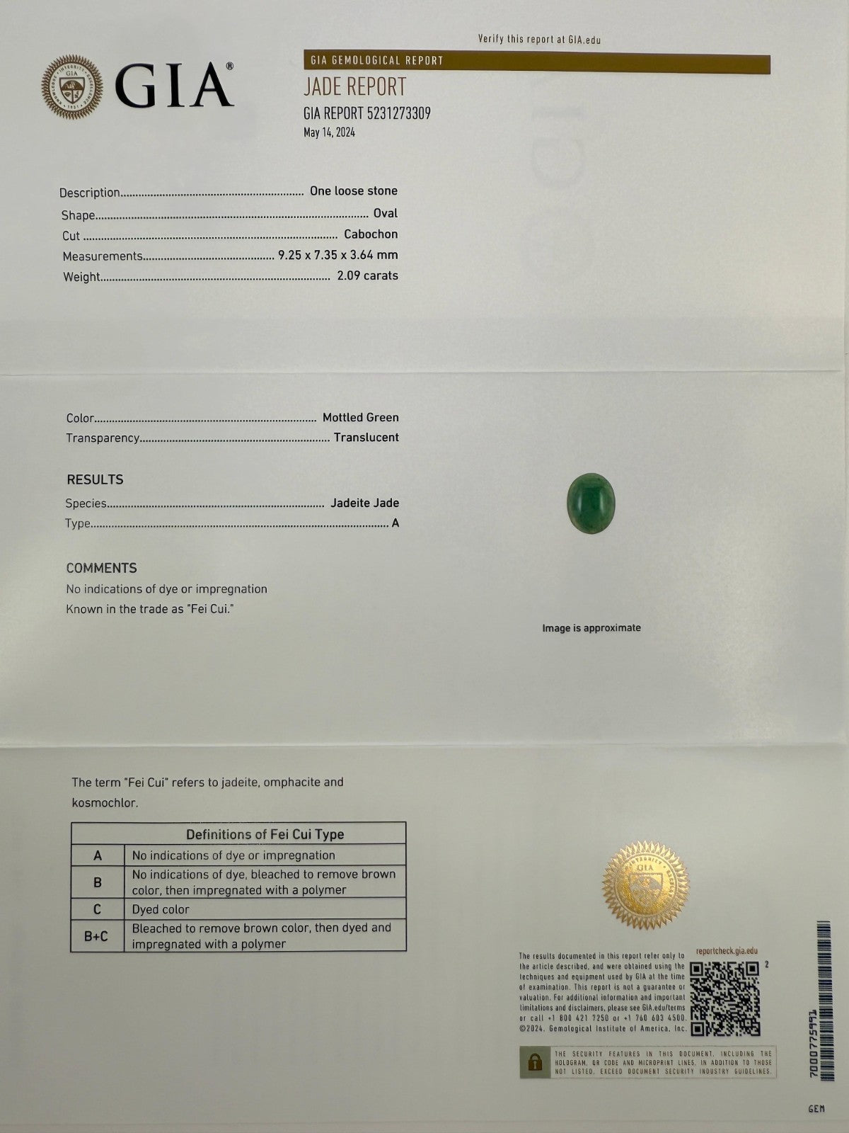 GIA Certified 2.09ct Jadeite A Grade Jade Green Oval 18k Yellow Gold Signet Ring — view 2