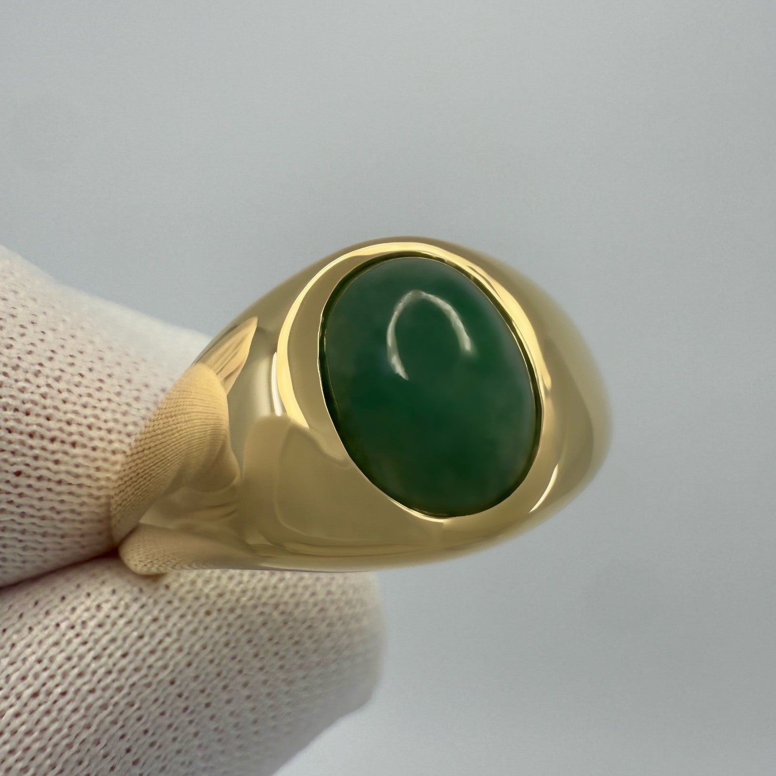 GIA Certified 2.09ct Jadeite A Grade Jade Green Oval 18k Yellow Gold Signet Ring — view 4