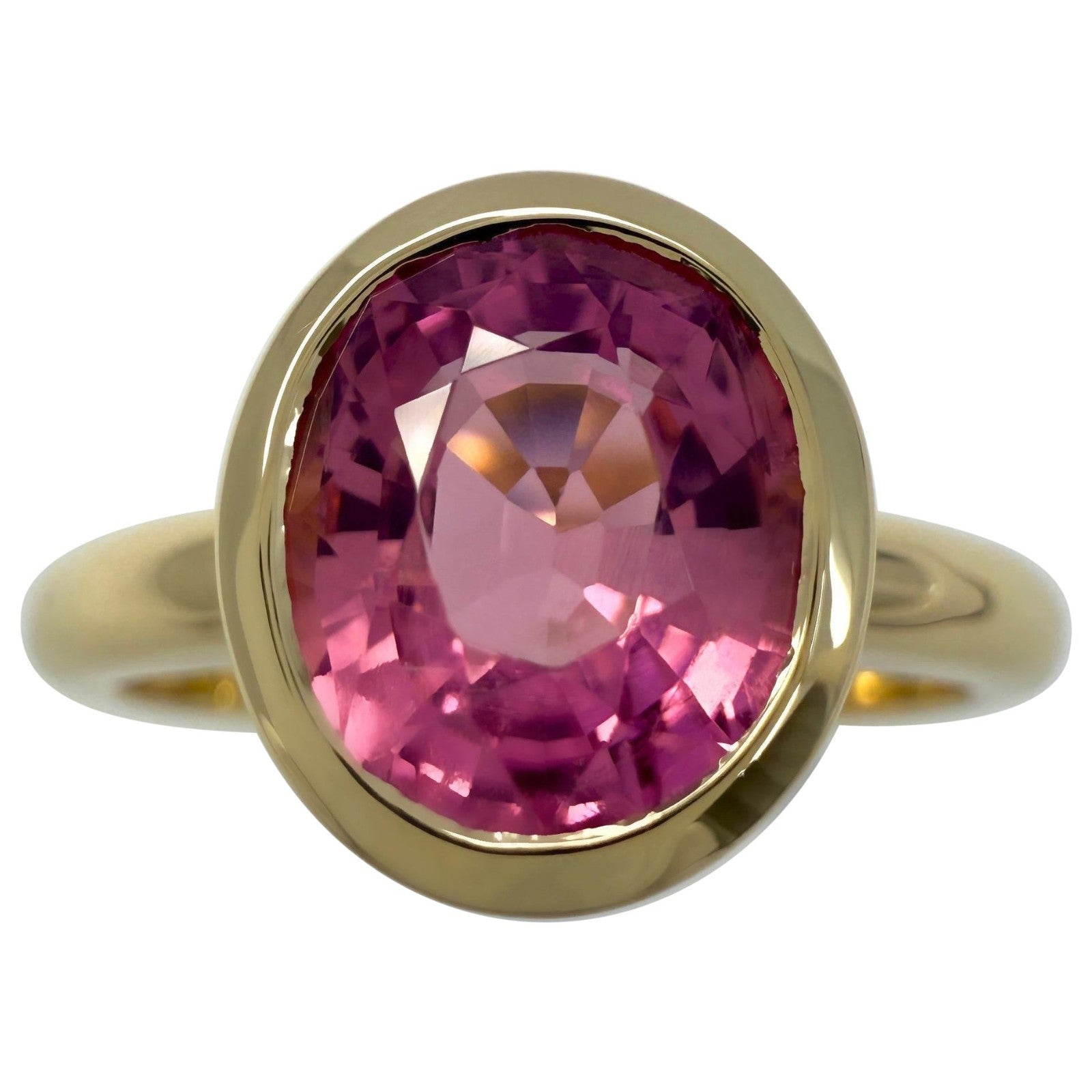 2.01ct Vivid Pink Rubellite Tourmaline Oval 18k Yellow Gold Bezel Solitaire Ring — view 1