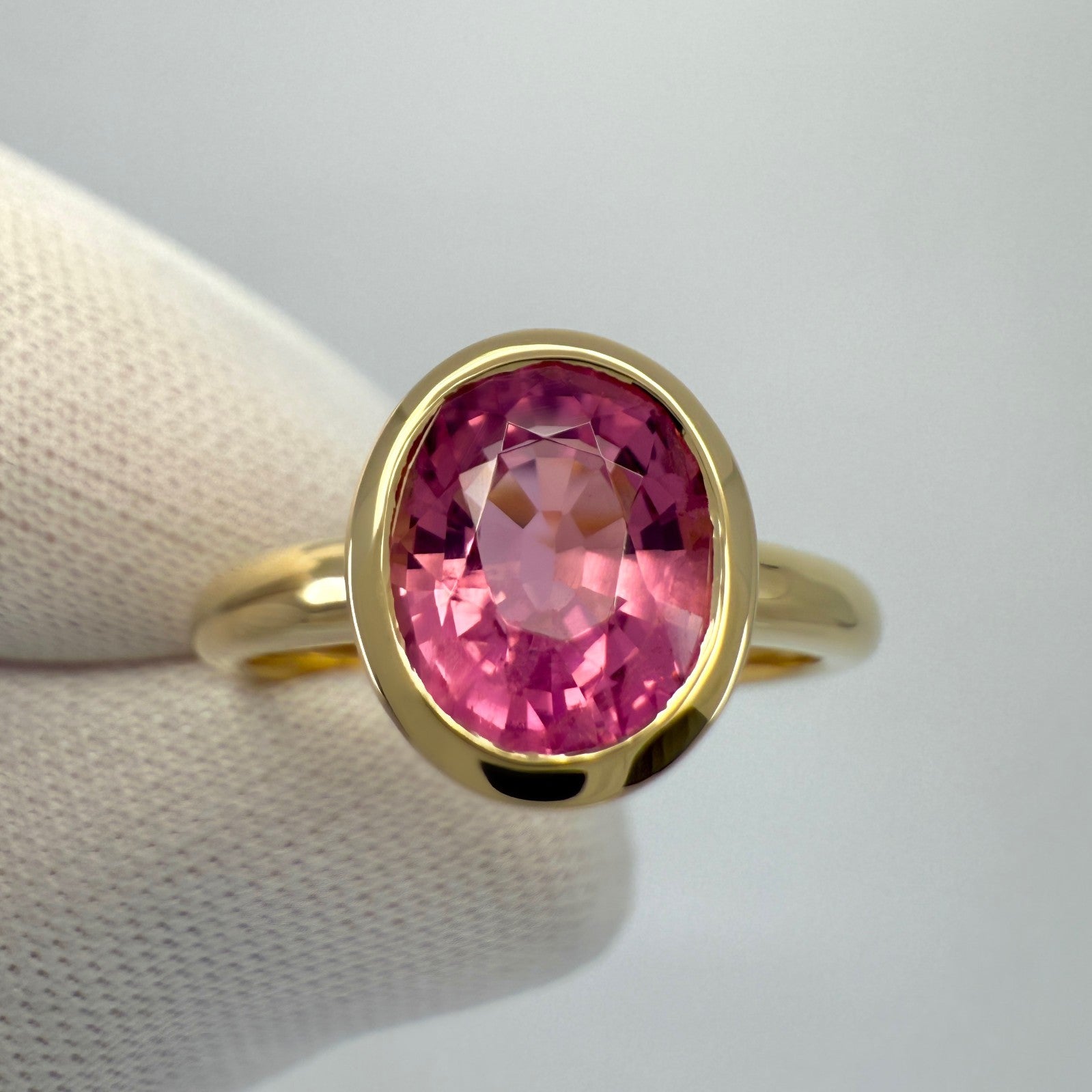 2.01ct Vivid Pink Rubellite Tourmaline Oval 18k Yellow Gold Bezel Solitaire Ring — view 2