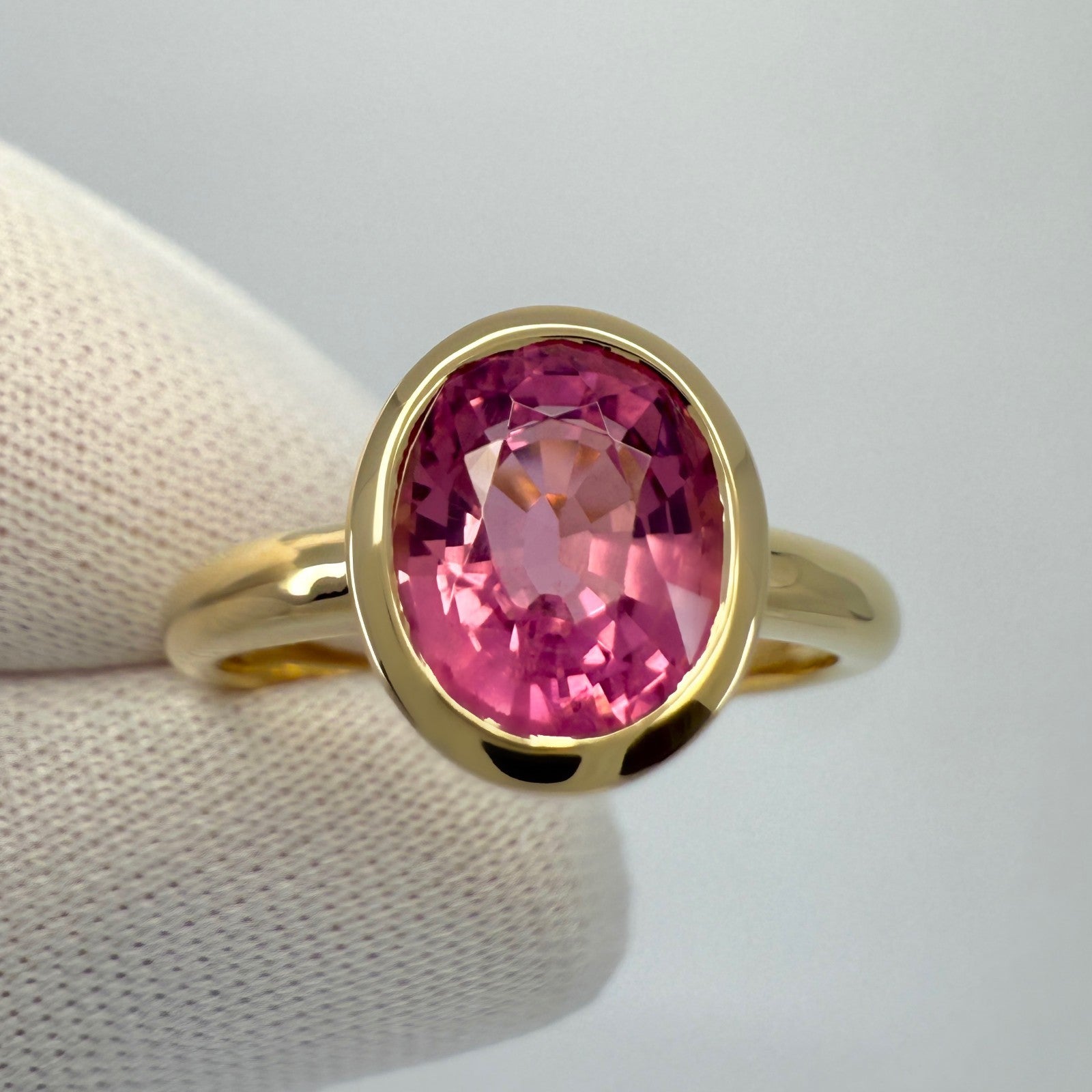 2.01ct Vivid Pink Rubellite Tourmaline Oval 18k Yellow Gold Bezel Solitaire Ring — view 4