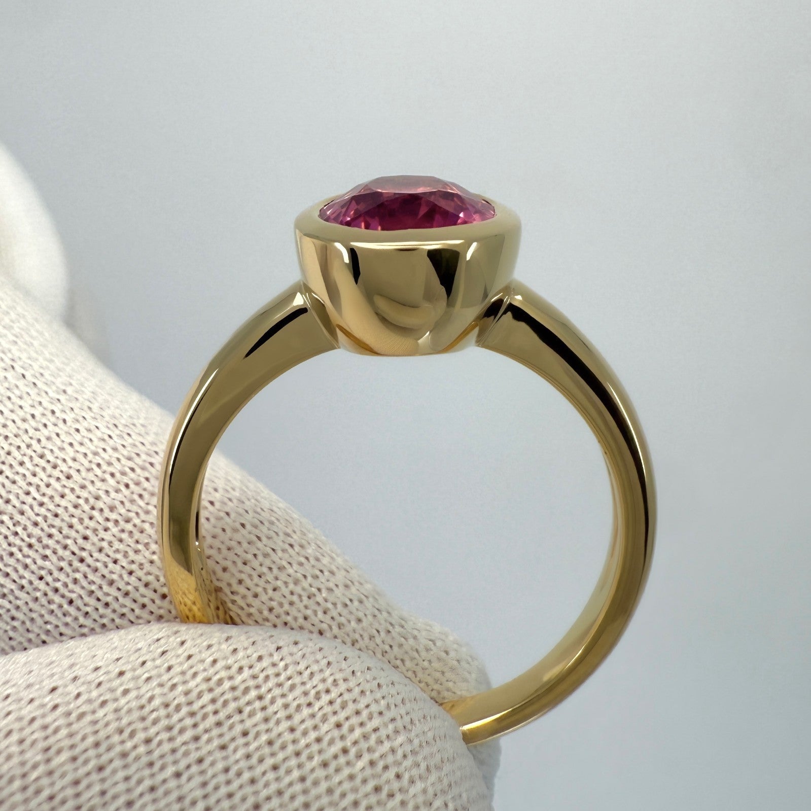 2.01ct Vivid Pink Rubellite Tourmaline Oval 18k Yellow Gold Bezel Solitaire Ring — view 5