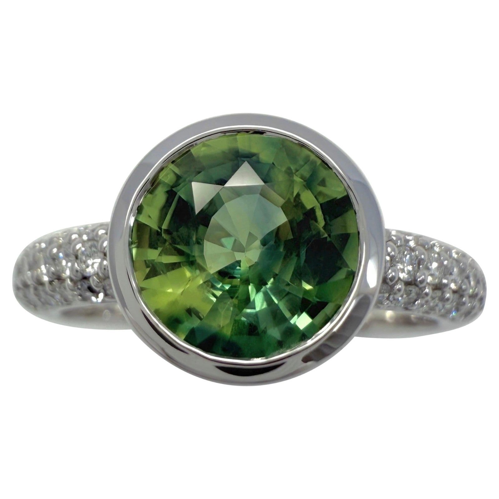 2.02ct Parti Bi Colour Round Green Yellow Sapphire & Diamond 18k White Gold Ring