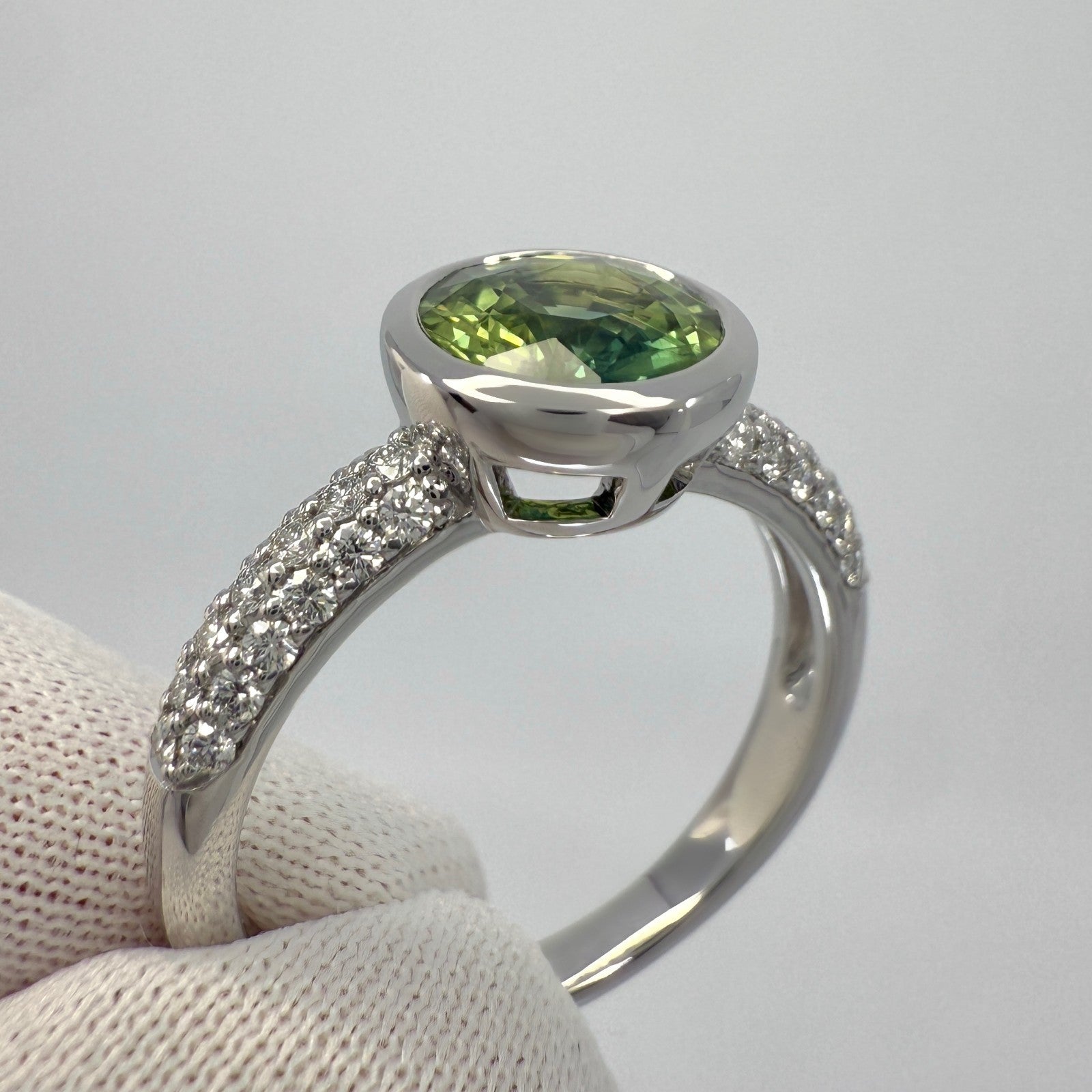 2.02ct Parti Bi Colour Round Green Yellow Sapphire & Diamond 18k White Gold Ring — view 5