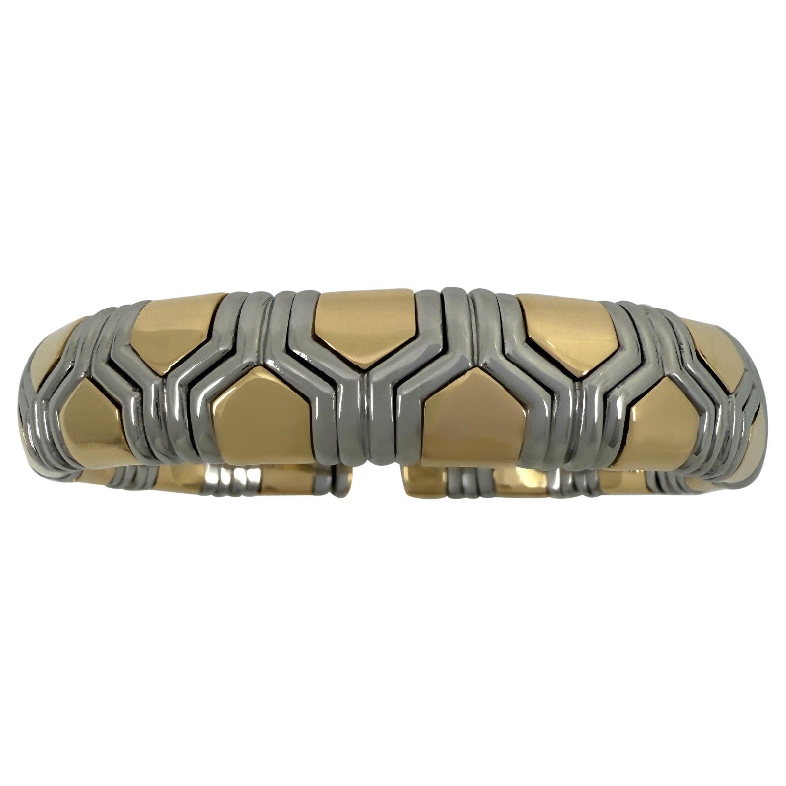 Bvlgari Bulgari Parentesi Tubogas Alveare Bangle Bracelet Cuff 18k Gold & Steel — view 1