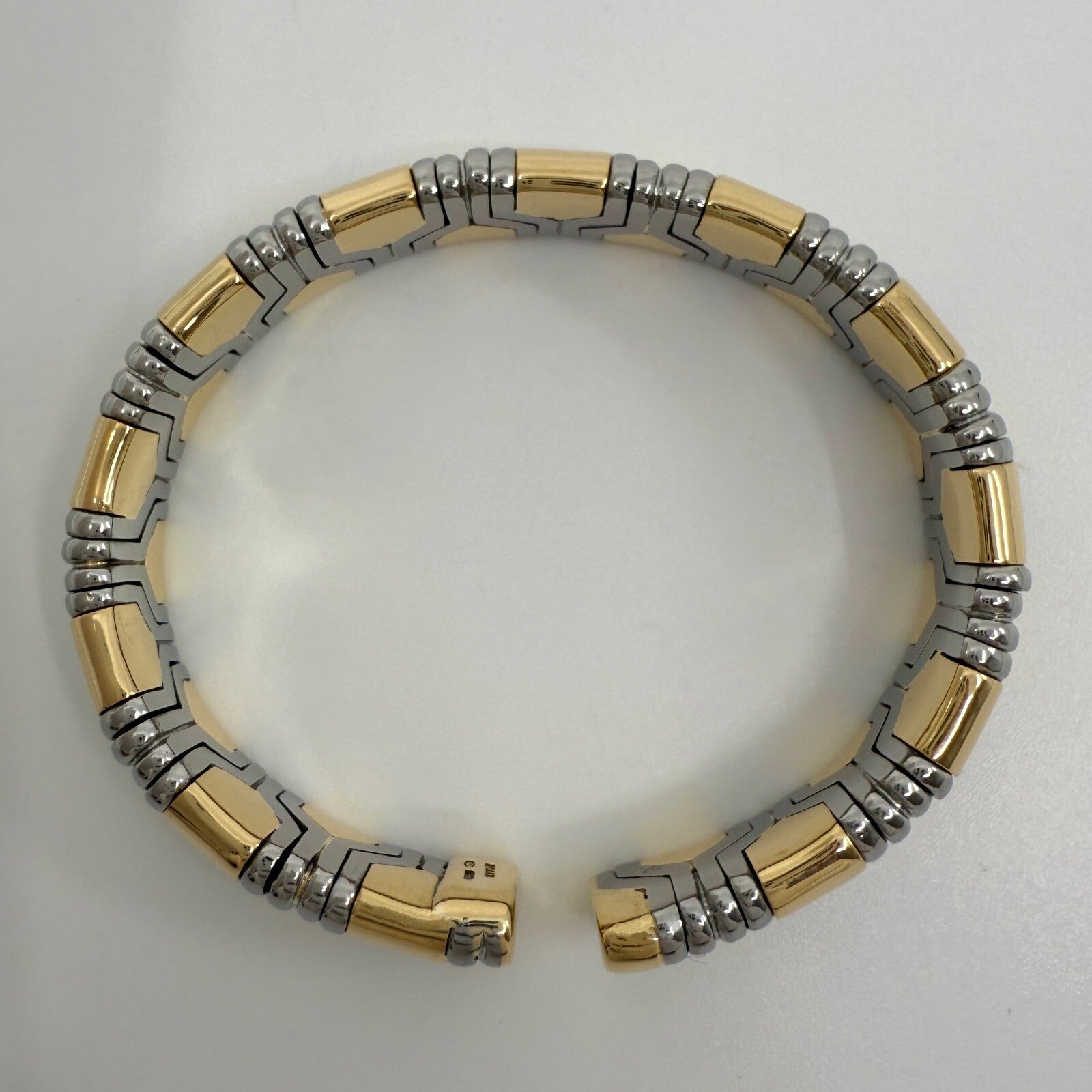 Bvlgari Bulgari Parentesi Tubogas Alveare Bangle Bracelet Cuff 18k Gold & Steel — view 5