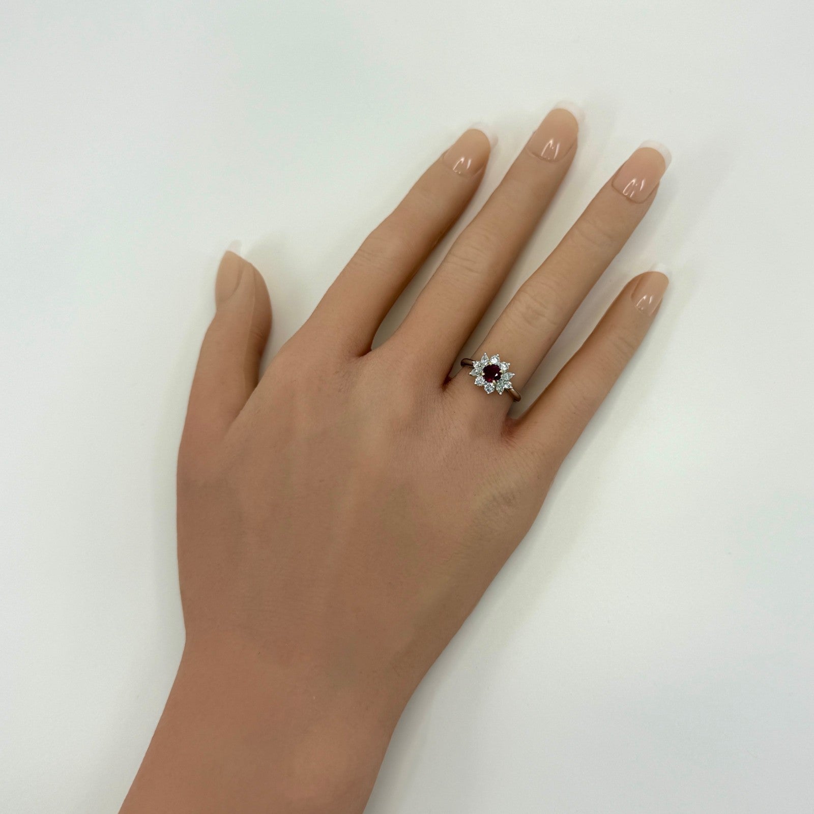 Rare Tiffany & Co. Red Ruby & Diamond 18k Gold & Platinum Flower Cluster Ring — view 4